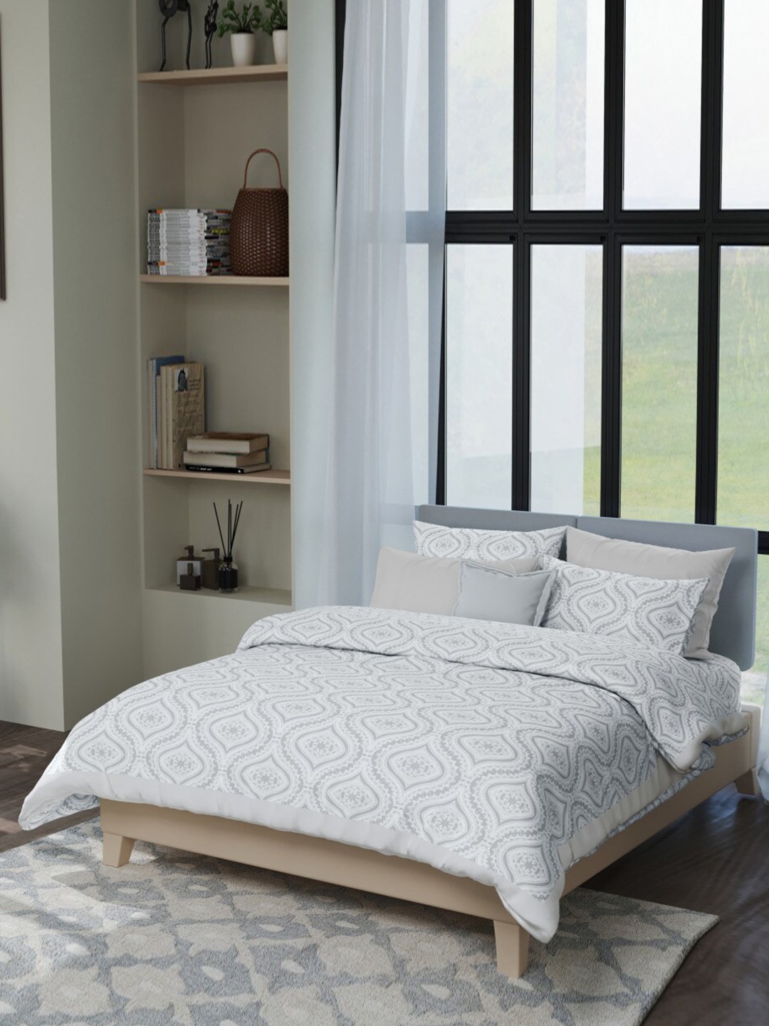 

LABHAM Kadambari Grey Printed Pure Cotton Double XL Duvet Cover