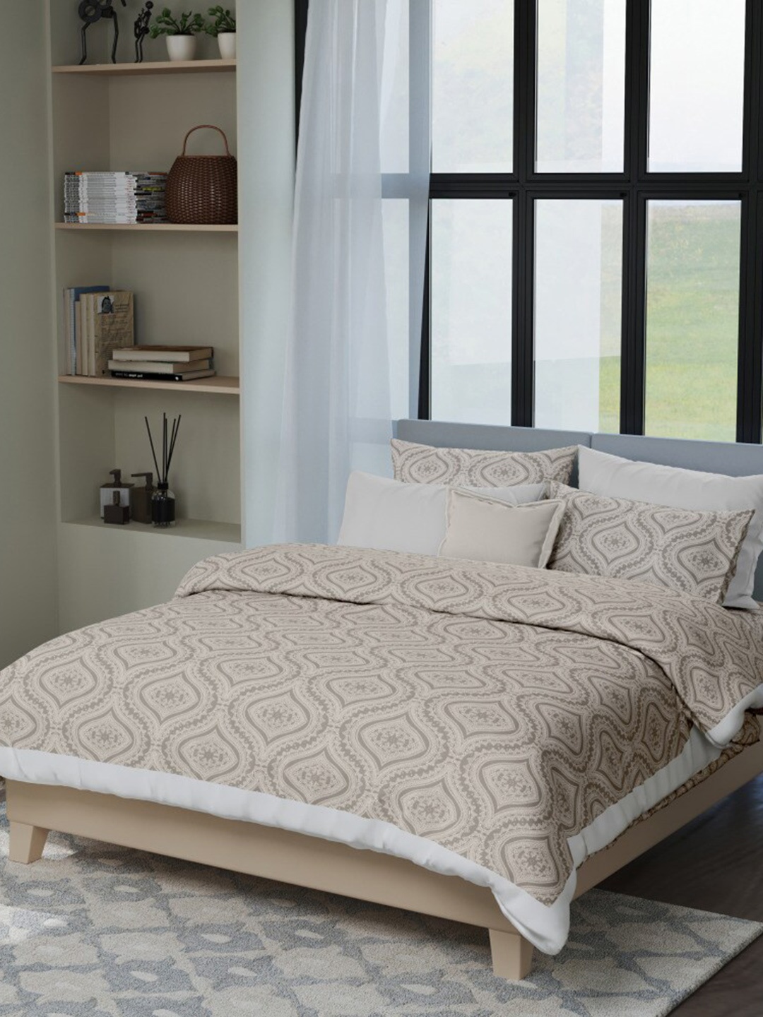 

LABHAM Beige Printed Pure Cotton Double XL Duvet Cover