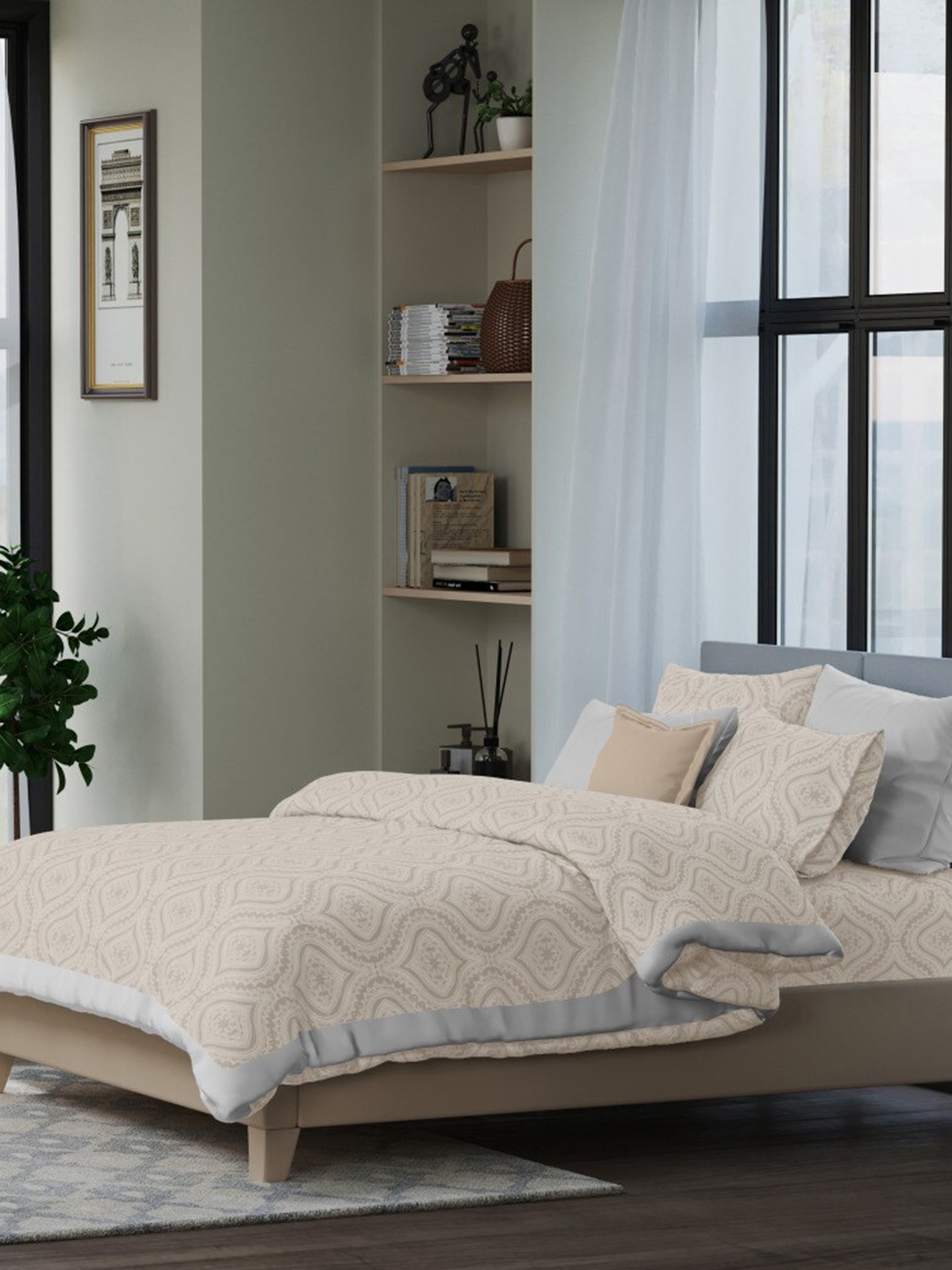 

LABHAM Beige Printed Pure Cotton Double XL Duvet Cover