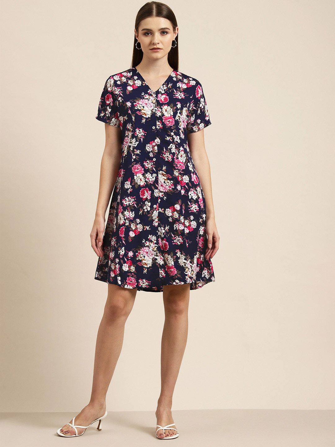 

her by invictus Floral Print A-Line Dress, Blue