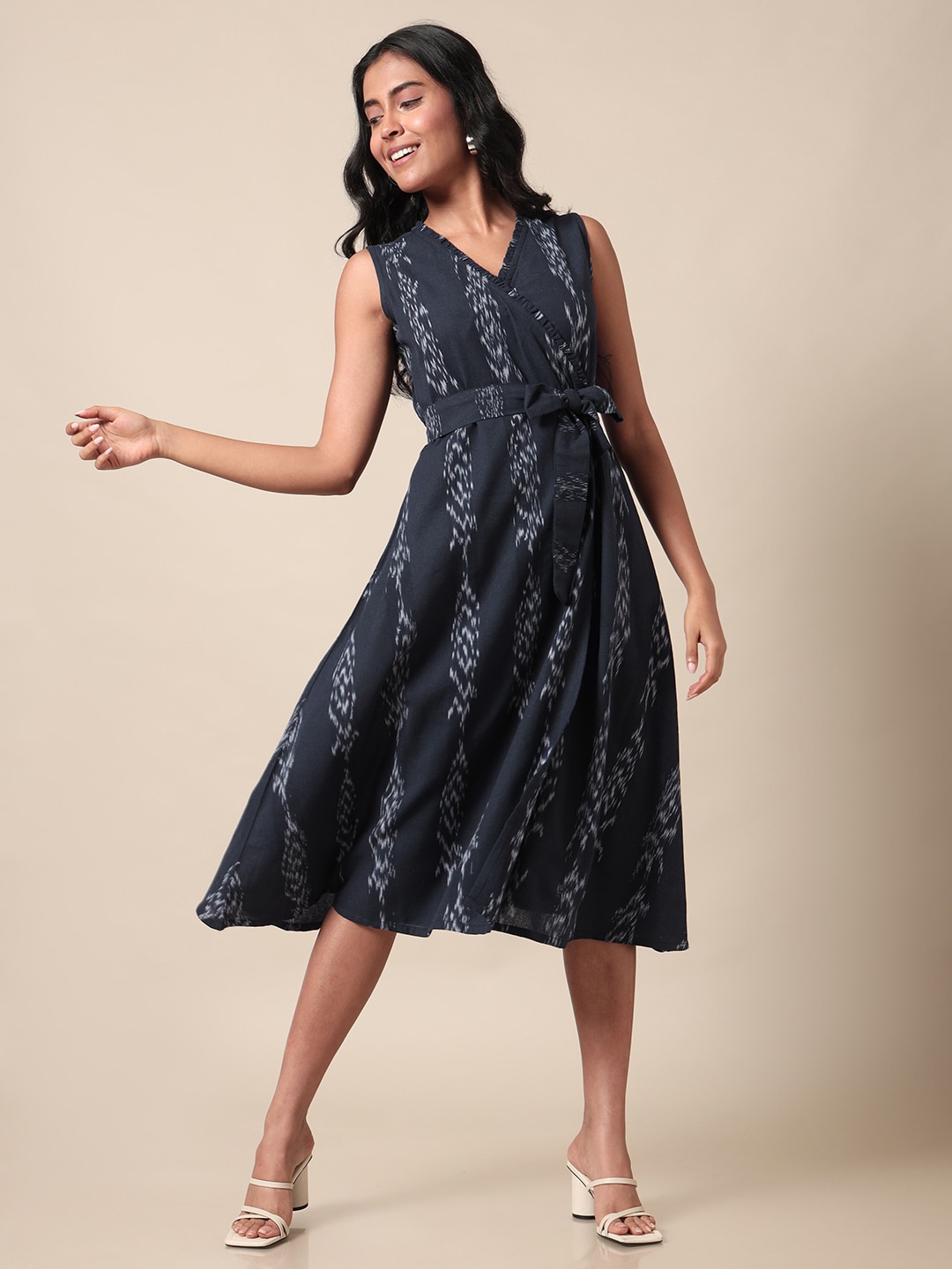 

Saaki Abstract Printed Cotton A-line Midi Dress, Navy blue