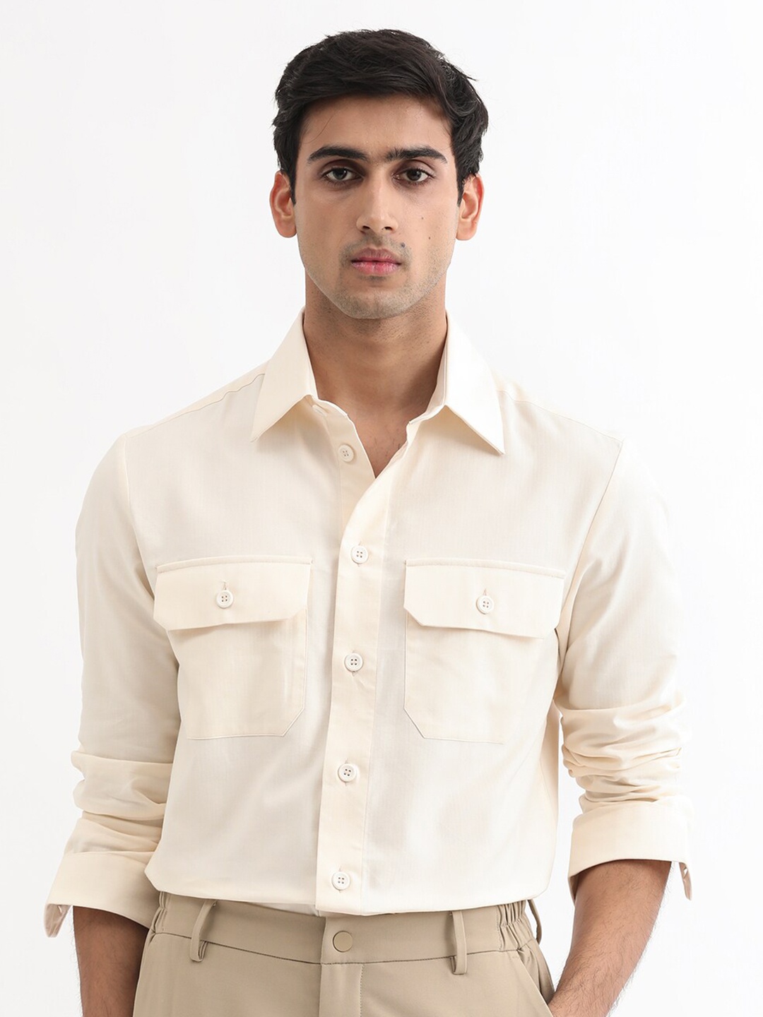 

RARE RABBIT Men Lampil Slim Fit Cotton Shirt, Off white