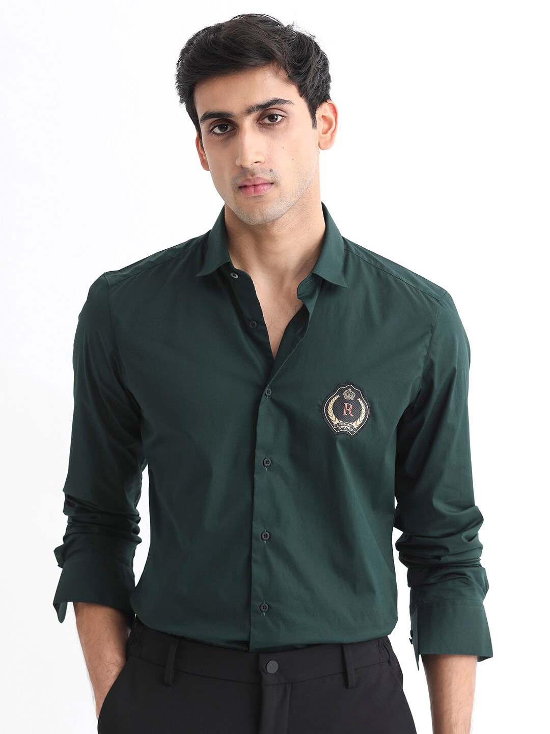 

RARE RABBIT Men Cron Slim Fit Opaque Cotton Shirt, Green