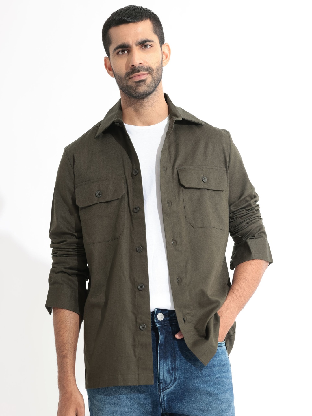 

RARE RABBIT Men Lampil Slim Fit Opaque Cotton Shirt, Olive