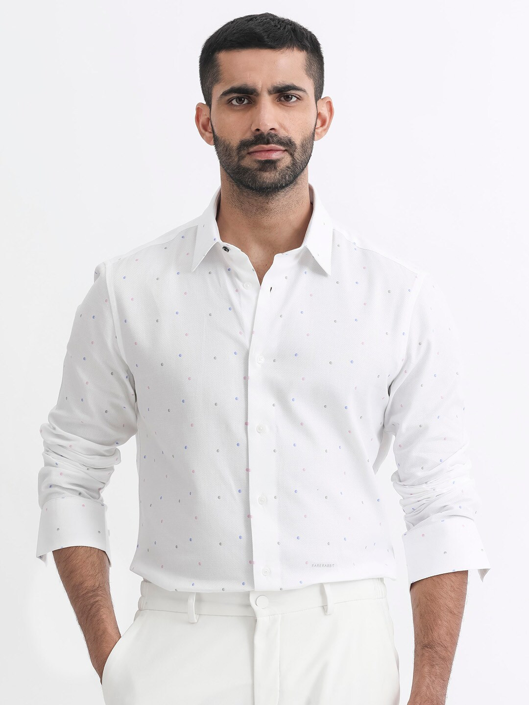 

RARE RABBIT Men Saturns Slim Fit Opaque Cotton Shirt, White