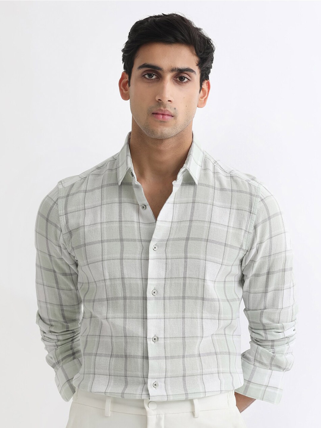 

RARE RABBIT Men Tropea Slim Fit Opaque Checked Cotton Shirt, Green