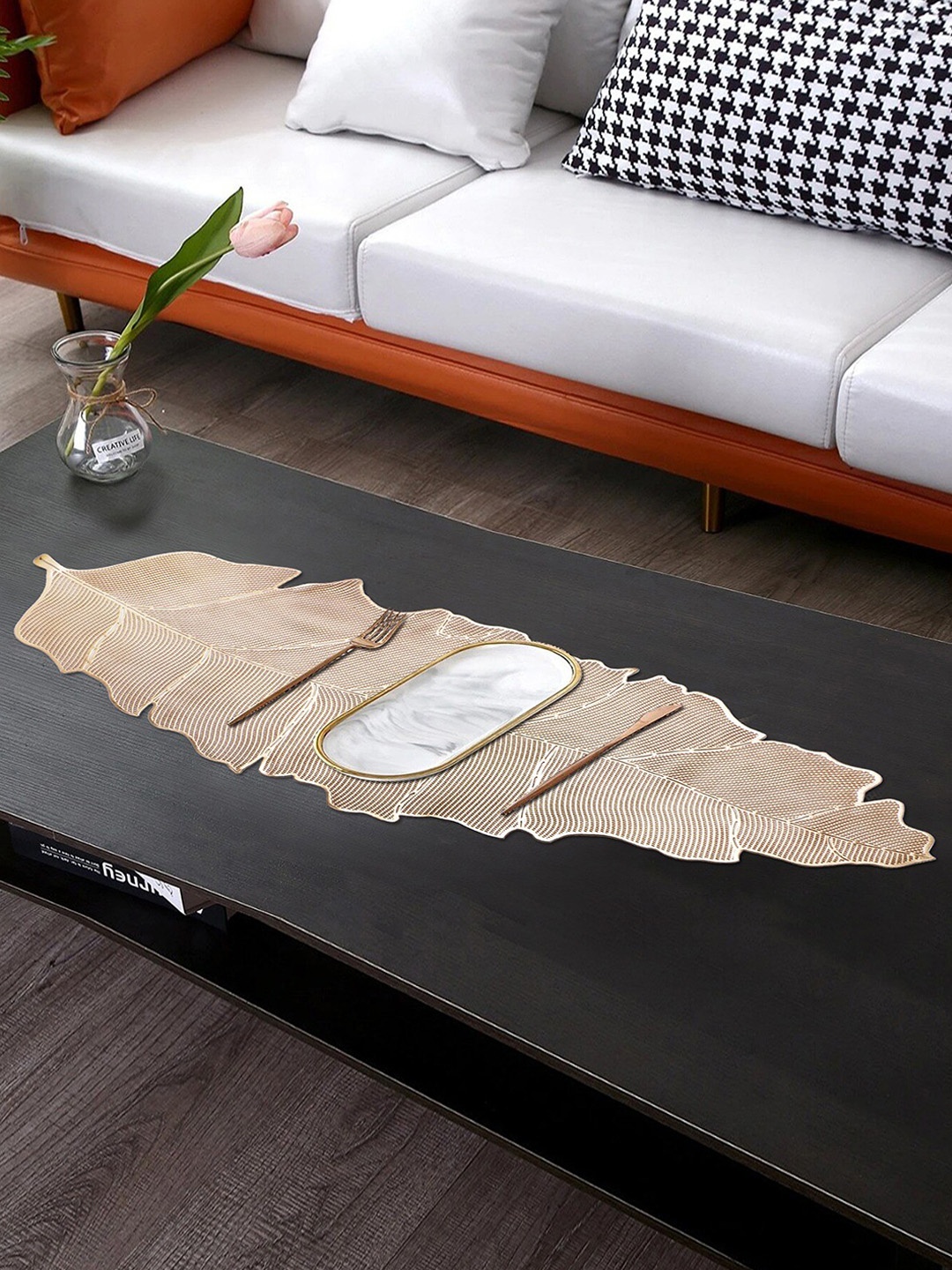 

Dakshya Industries Gold Toned Striped Table Runner