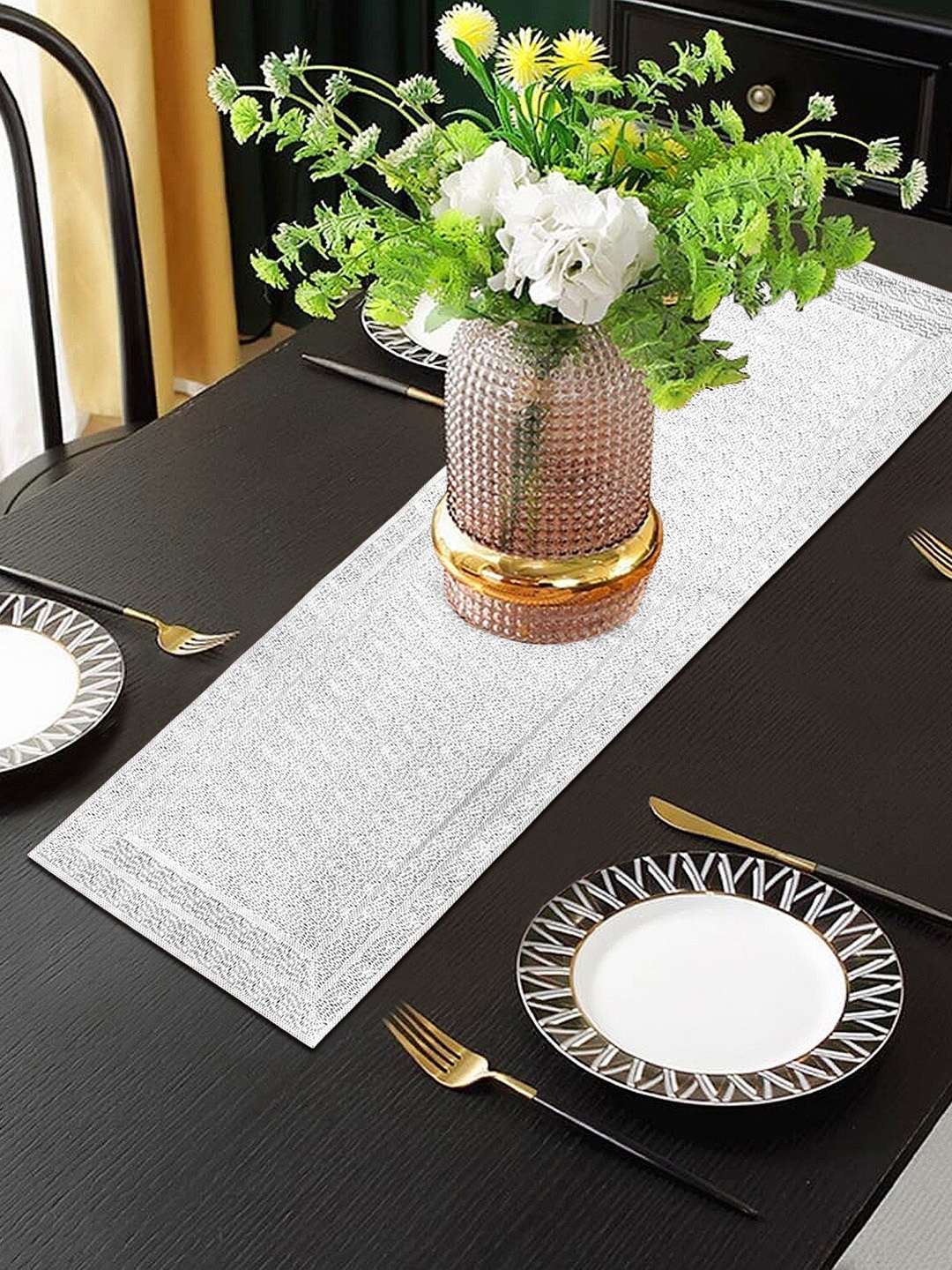 

Dakshya Industries Silver Toned Textured Table Runner