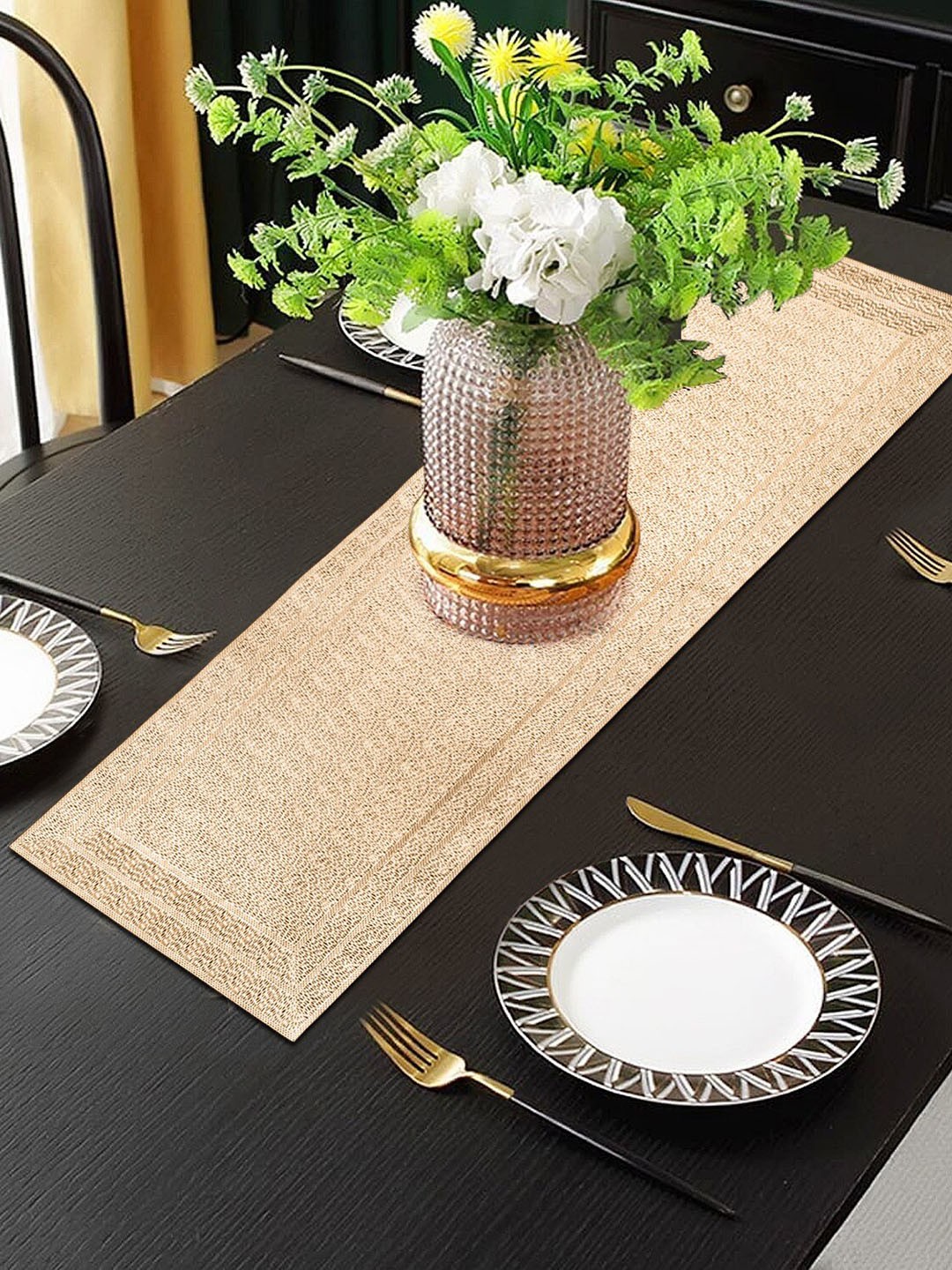 

Dakshya Industries Gold Toned Textured Waterproof Table Runner