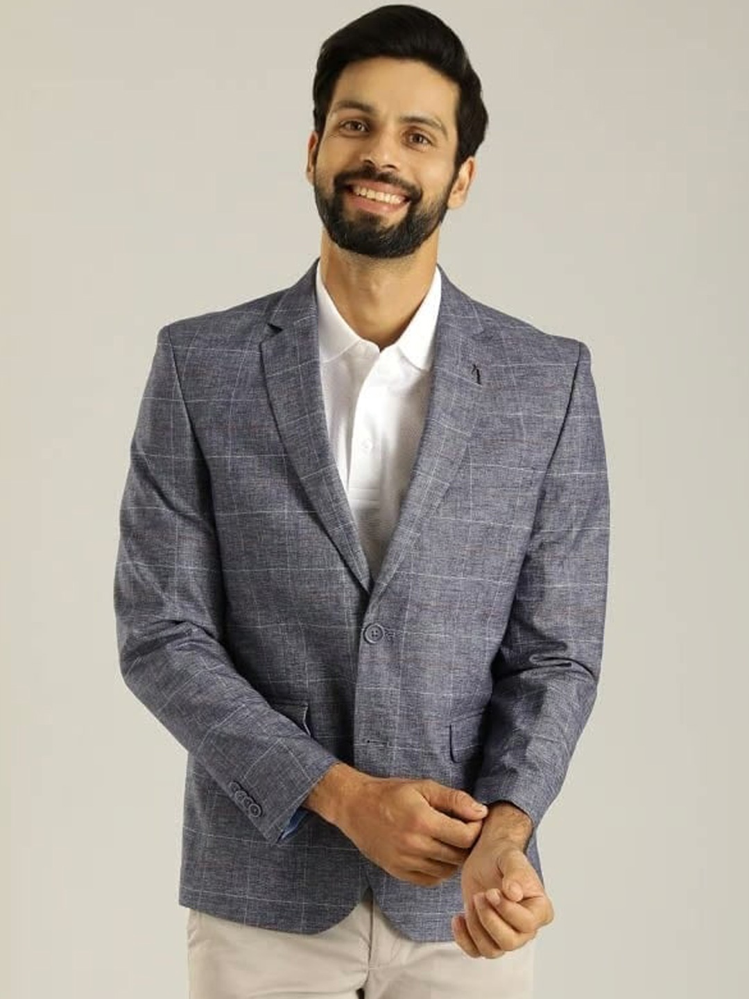 

Indian Terrain Checked Single Breasted Casual Blazer, Grey
