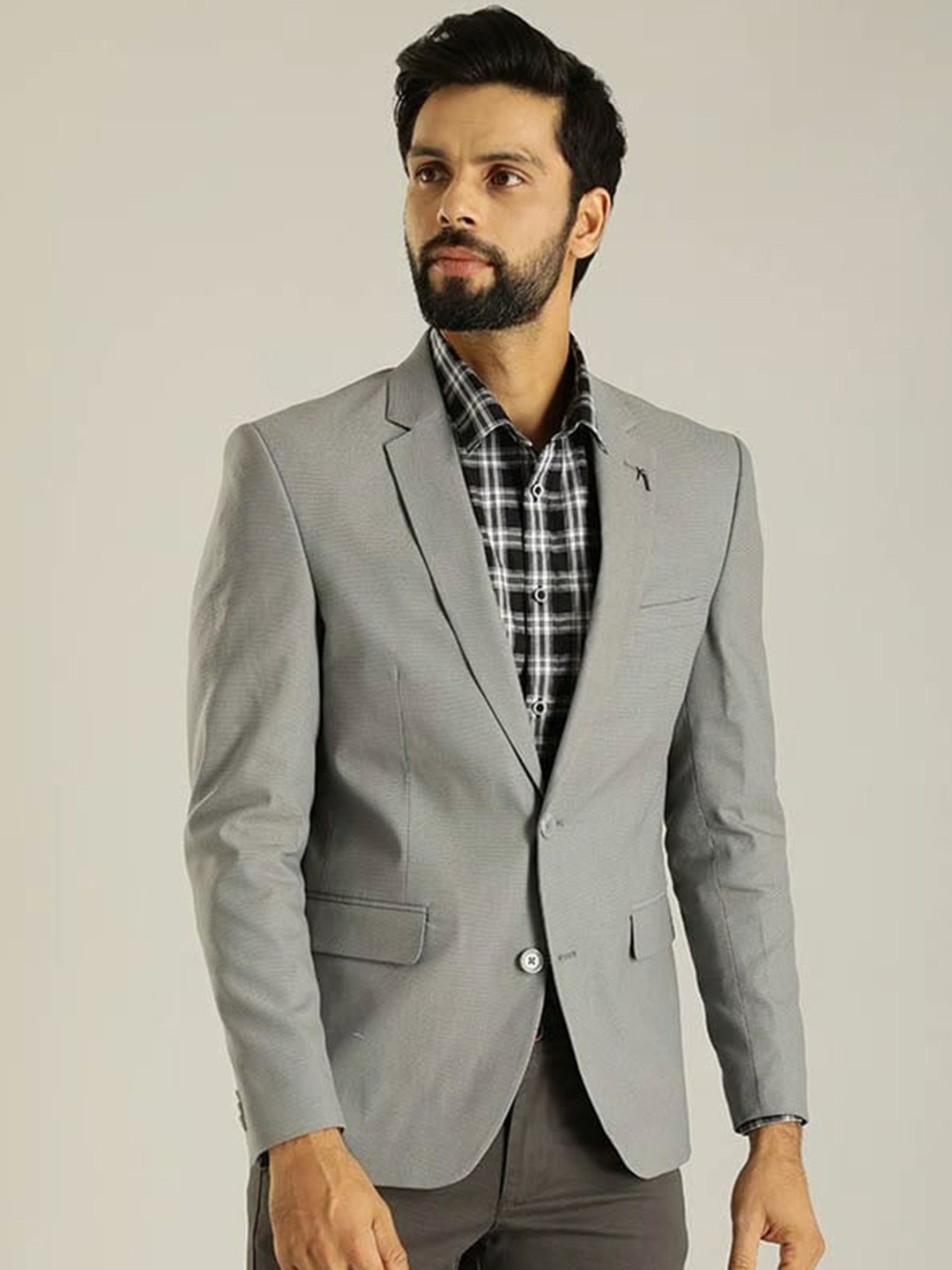 

Indian Terrain Notched Lapel Single Breasted Blazer, Grey