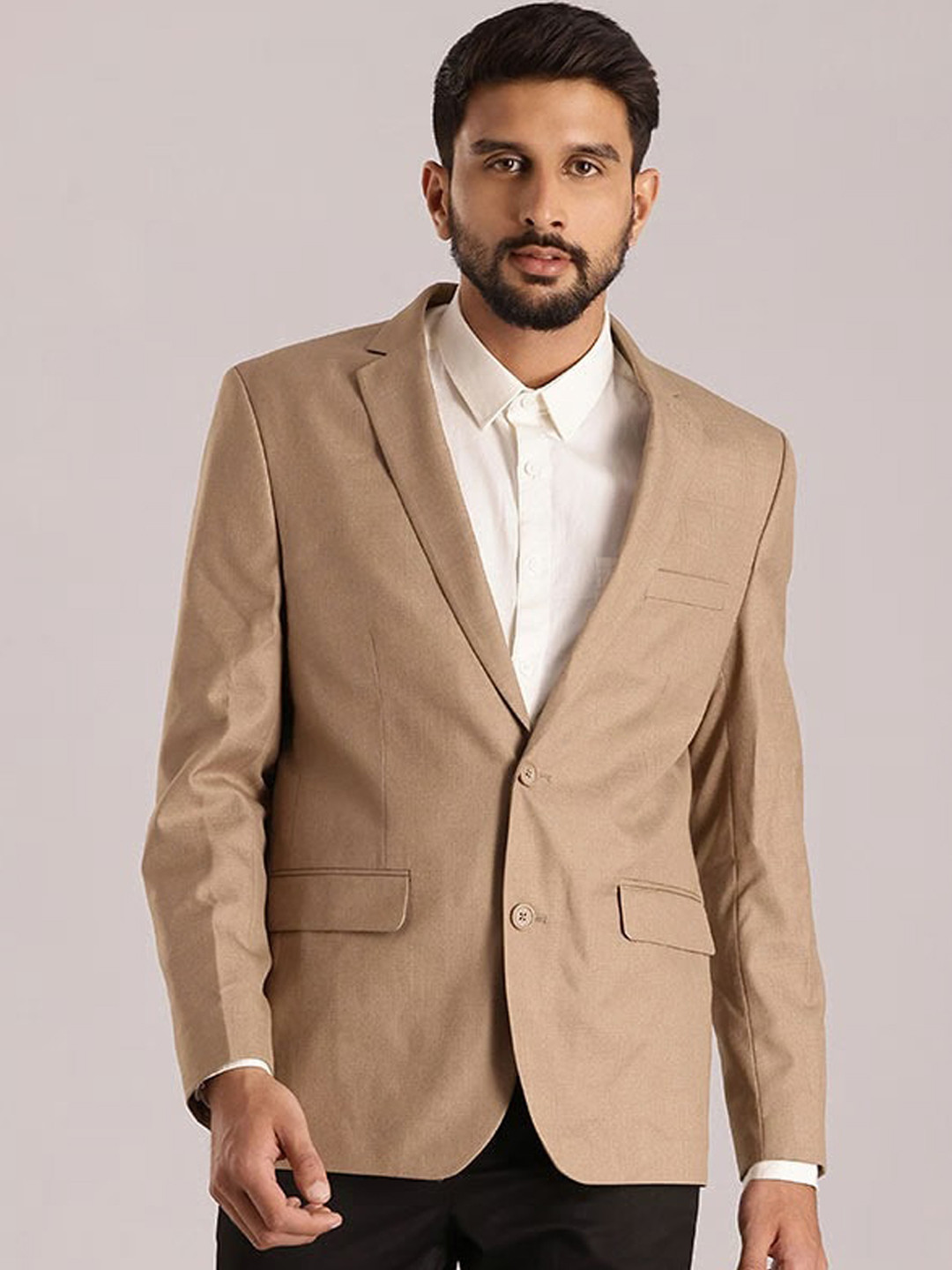 

Indian Terrain Notched Lapel Single Breasted Blazer, Beige