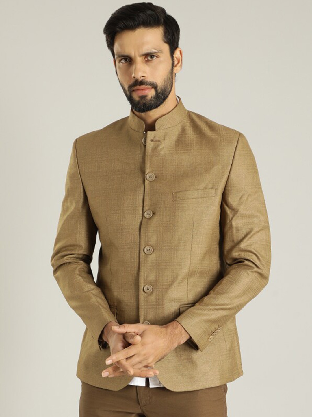 

Indian Terrain Checked Bandhgala Blazer, Khaki