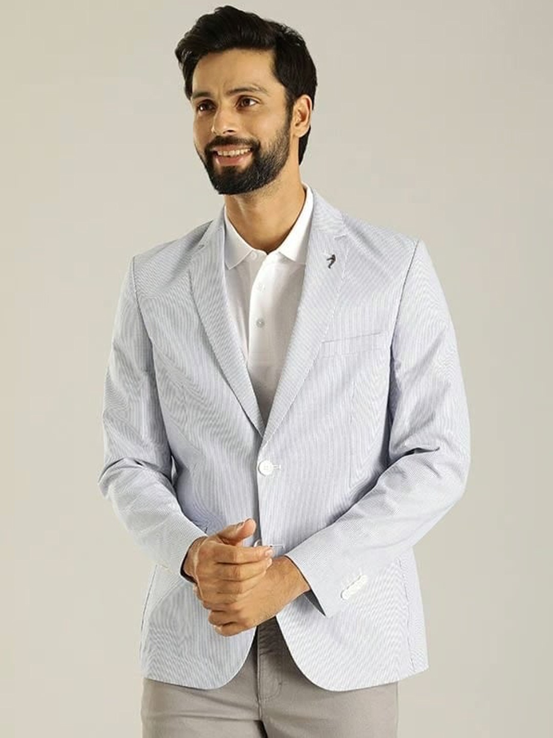 

Indian Terrain Striped Single Breasted Blazer, Blue
