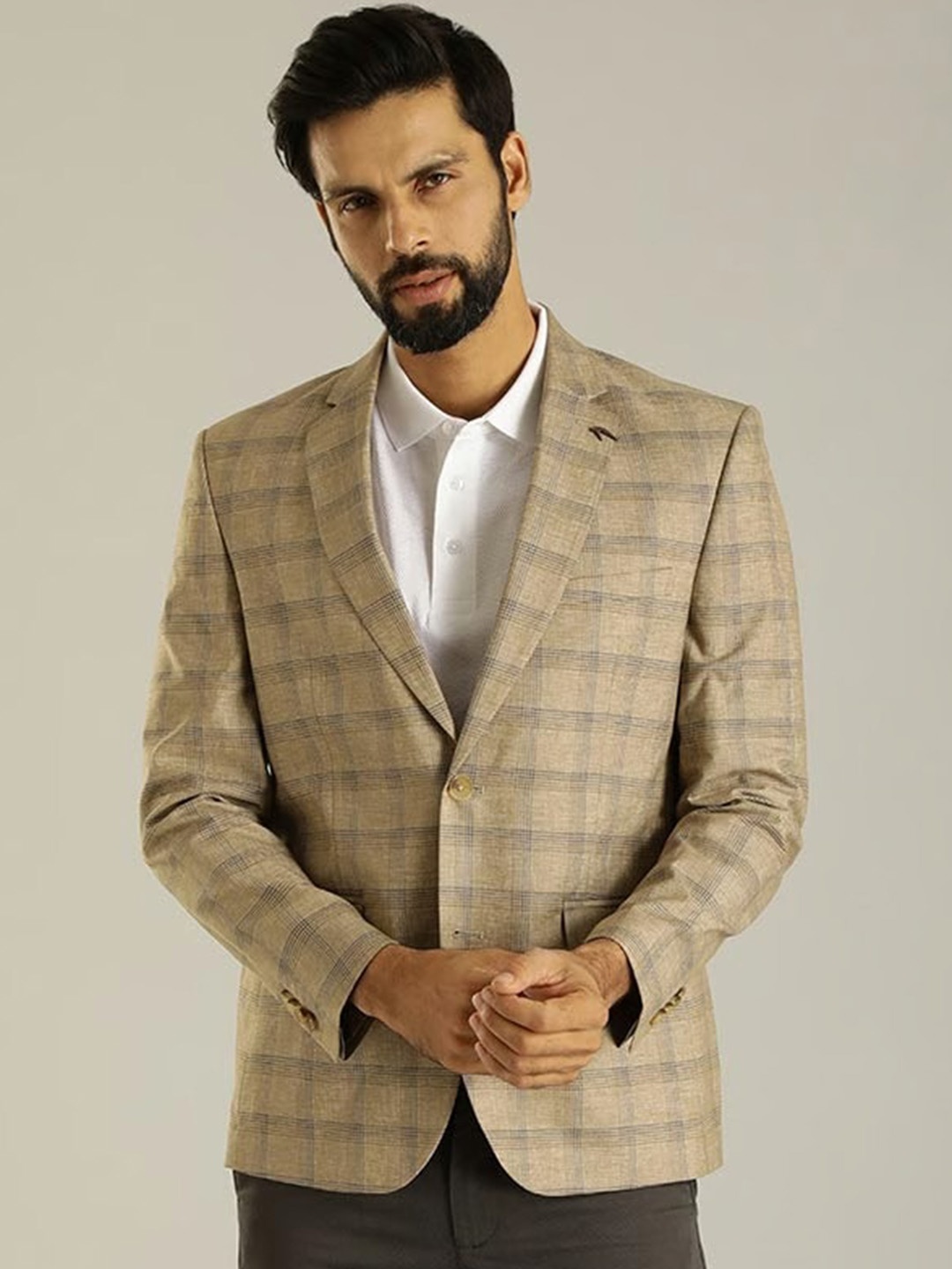 

Indian Terrain Checked Single Breasted Blazer, Khaki