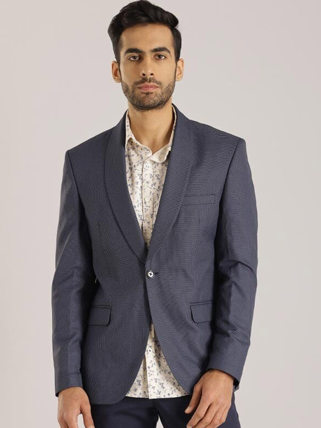 

Indian Terrain Self-Design Single Breasted Blazer, Navy blue