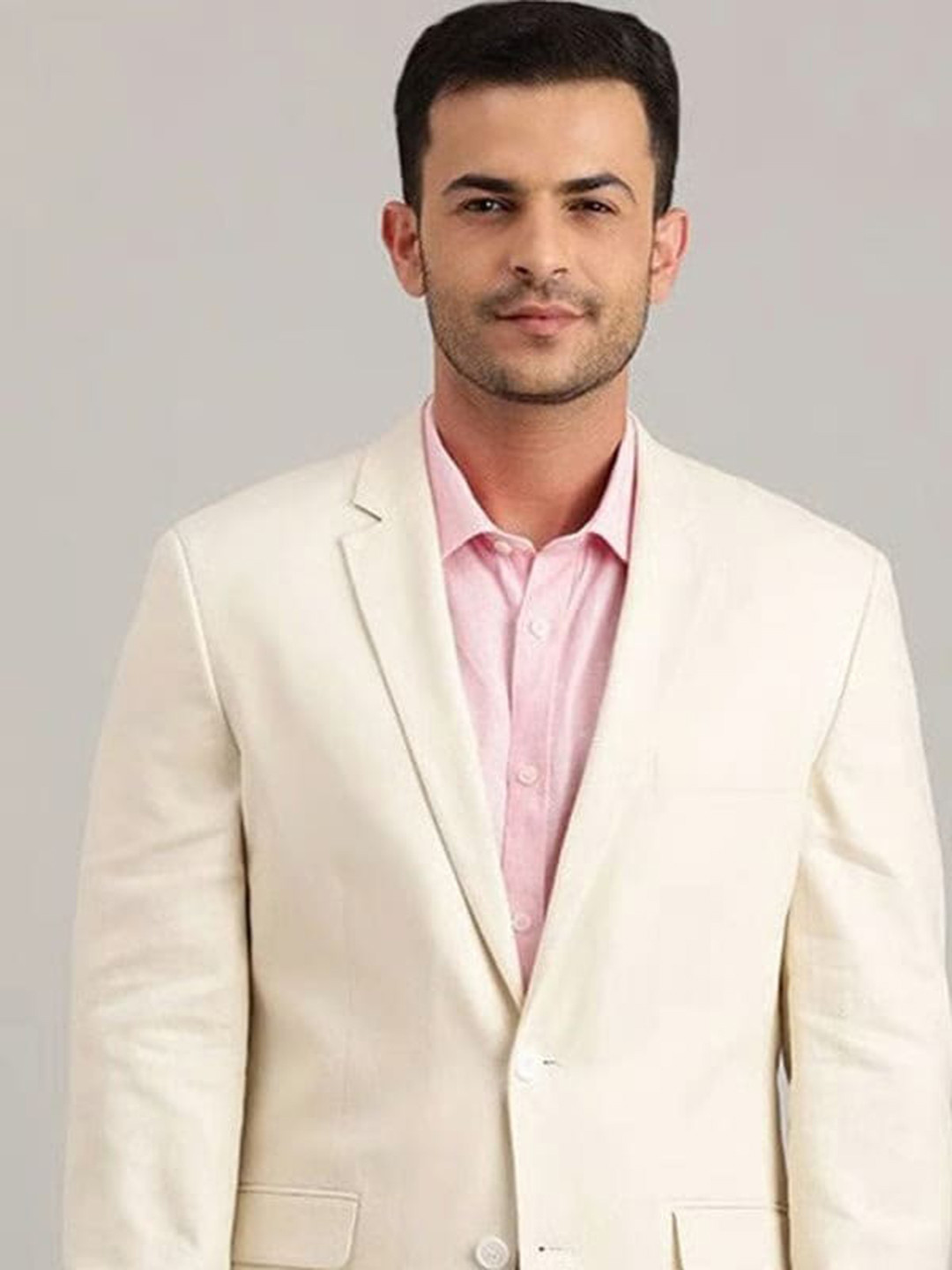 

Indian Terrain Notched Lapel Single-Breasted Blazer, Beige