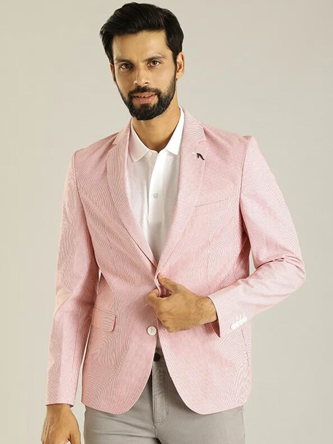 

Indian Terrain Striped Single-Breasted Casual Blazer, Pink