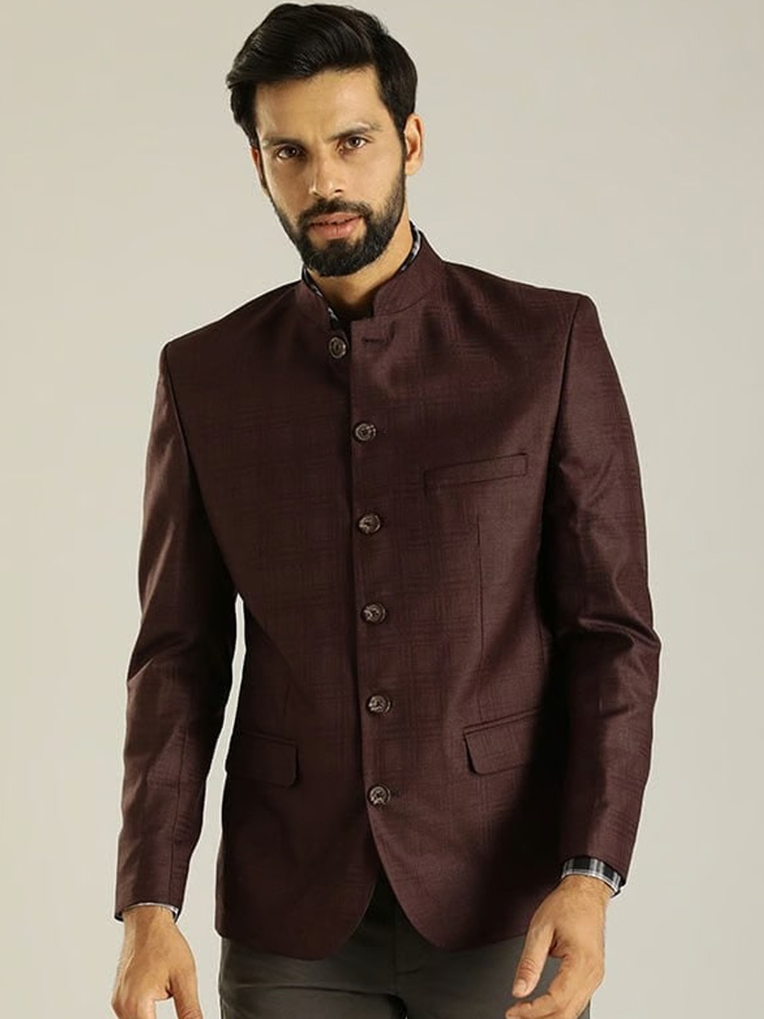 

Indian Terrain Jodhpuri Regular Fit Bandhgala Blazer, Maroon