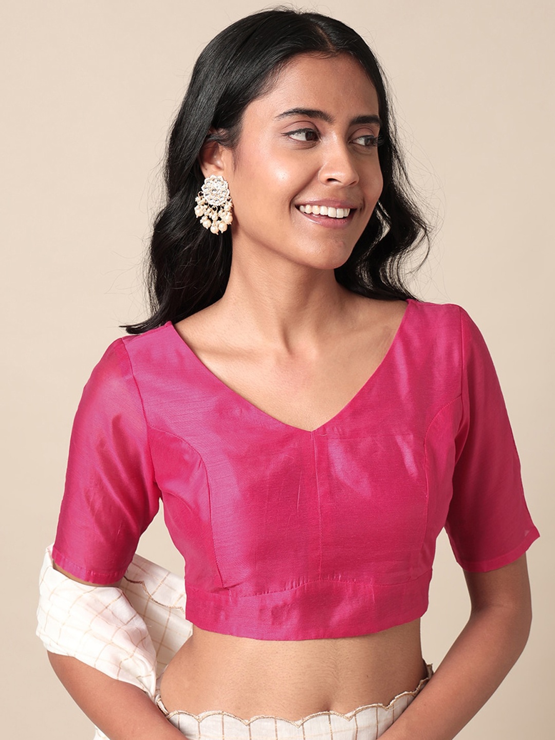 

Saaki V-Neck Saree Blouse, Fuchsia