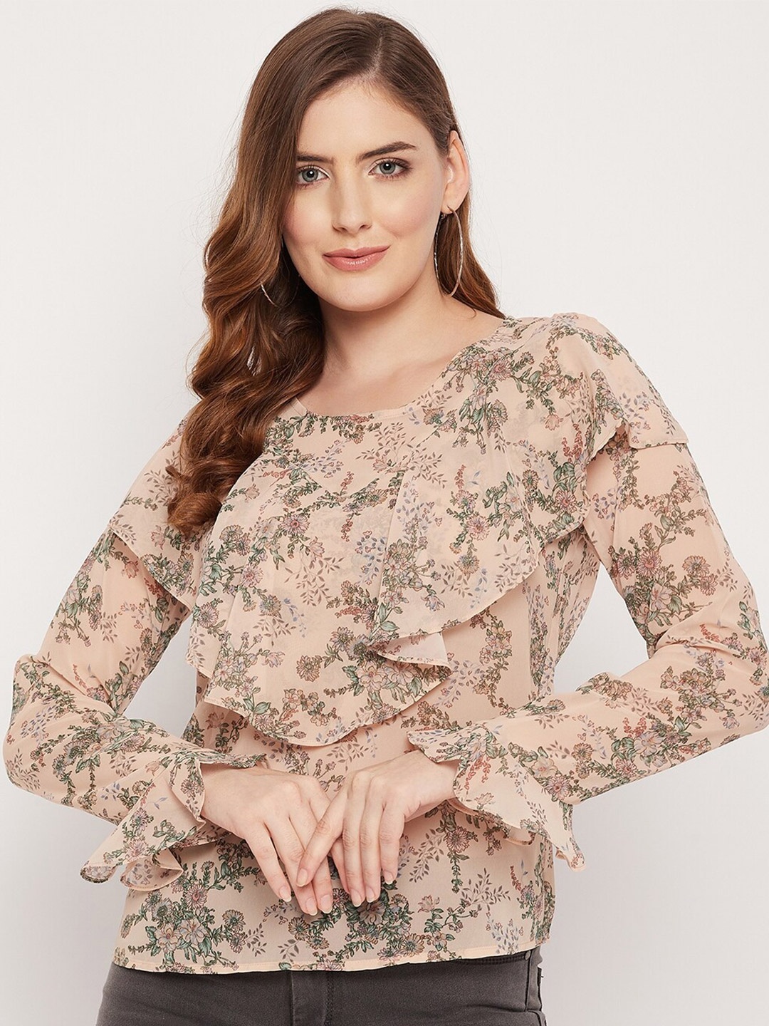 

STYLE BLUSH Floral Printed Bell Sleeves Top, Peach