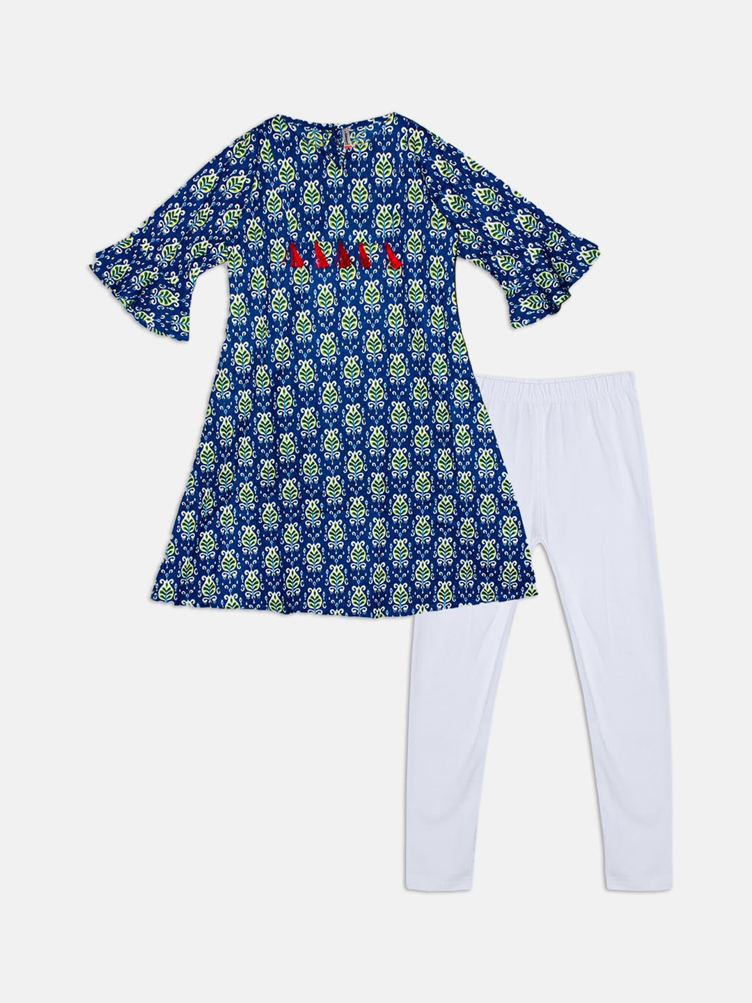 

KiddoPanti Girls Ethnic Motifs Printed Pure Cotton Kurta & Legging, Blue