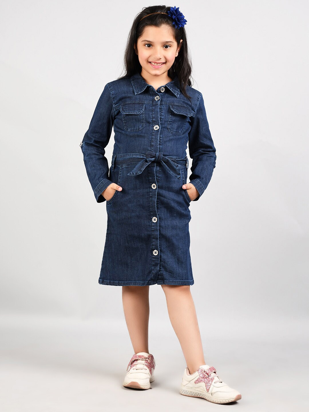 

VYN Spread Collar Denim Shirt Dress, Blue