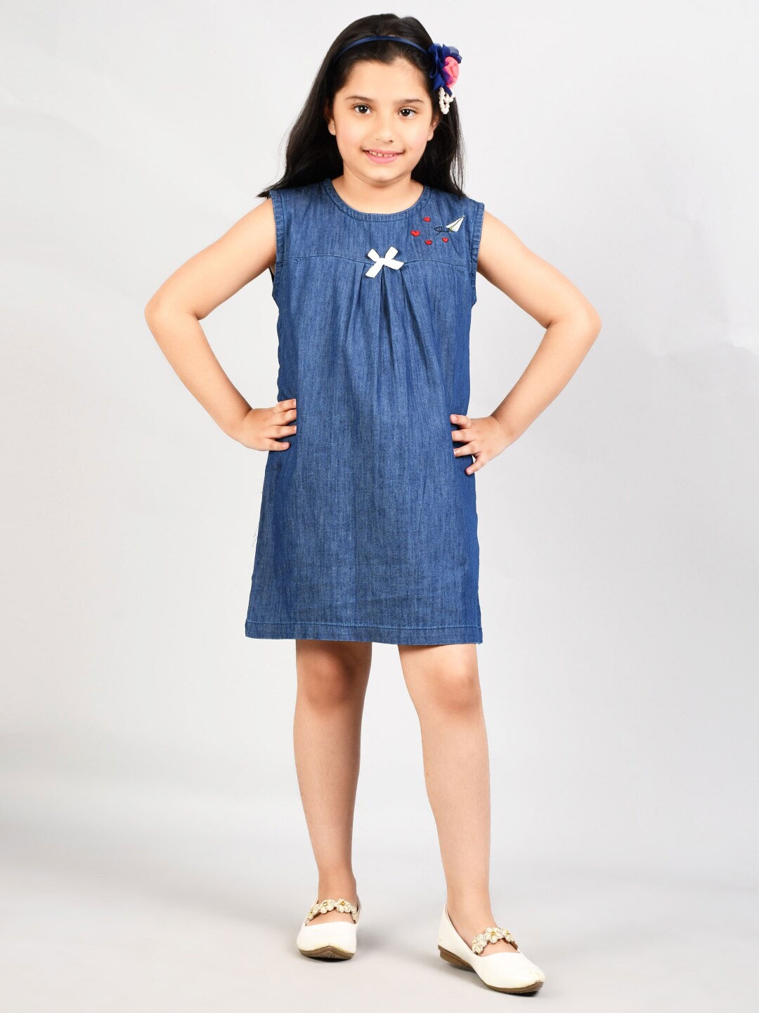 

VYN Denim Embroidered A-Line Dress, Blue