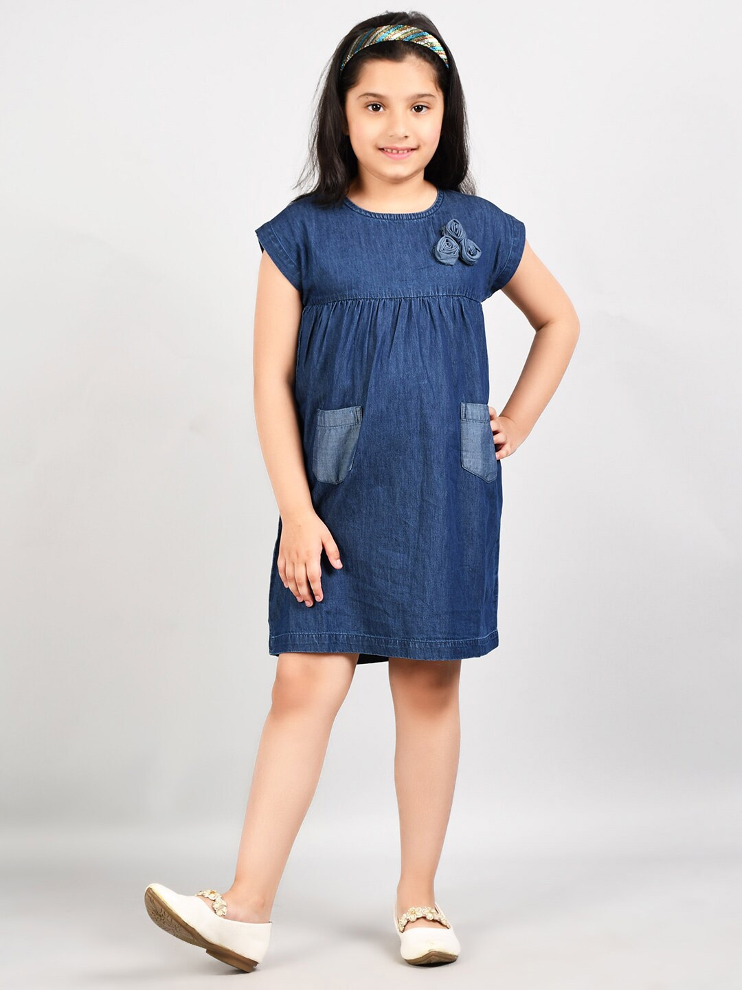 

VYN Round Neck Denim A-Line Dress, Blue