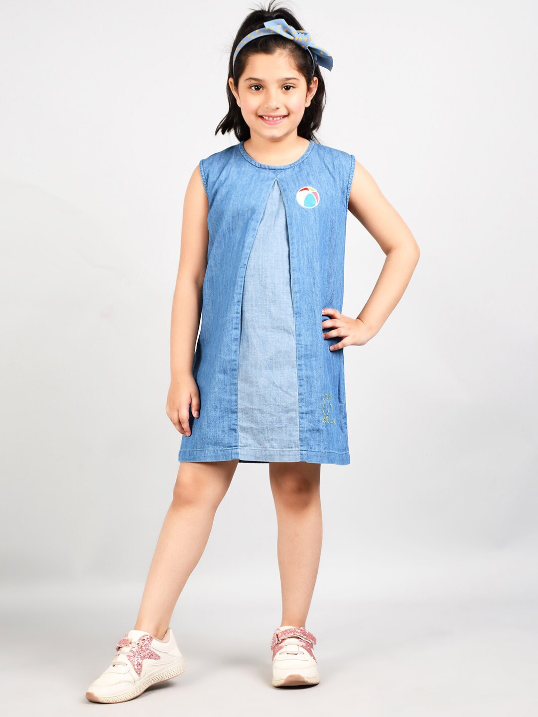 

VYN Round Neck Denim A-Line Dress, Blue