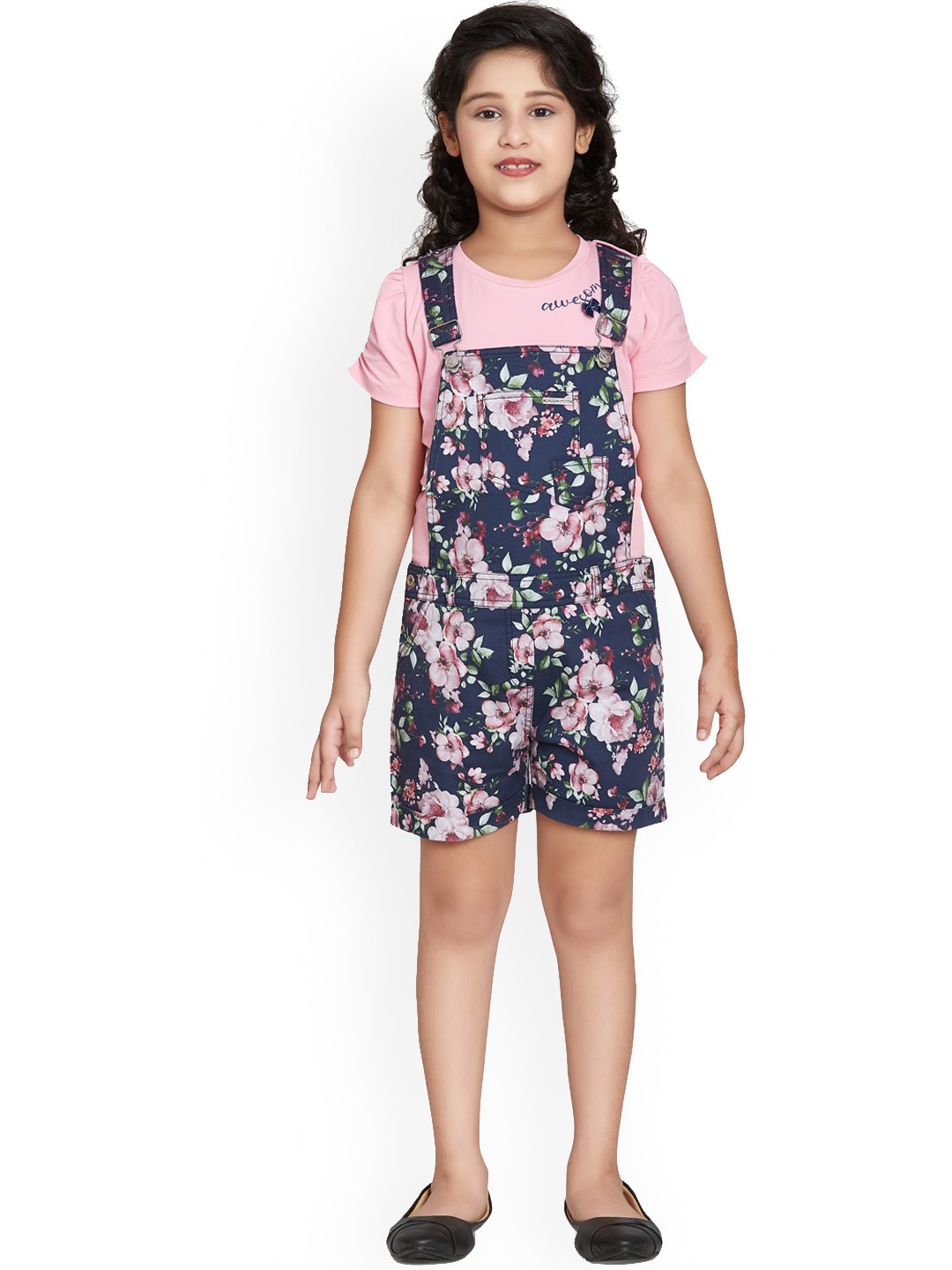 

Peppermint Girls Floral Printed Dungaree, Blue