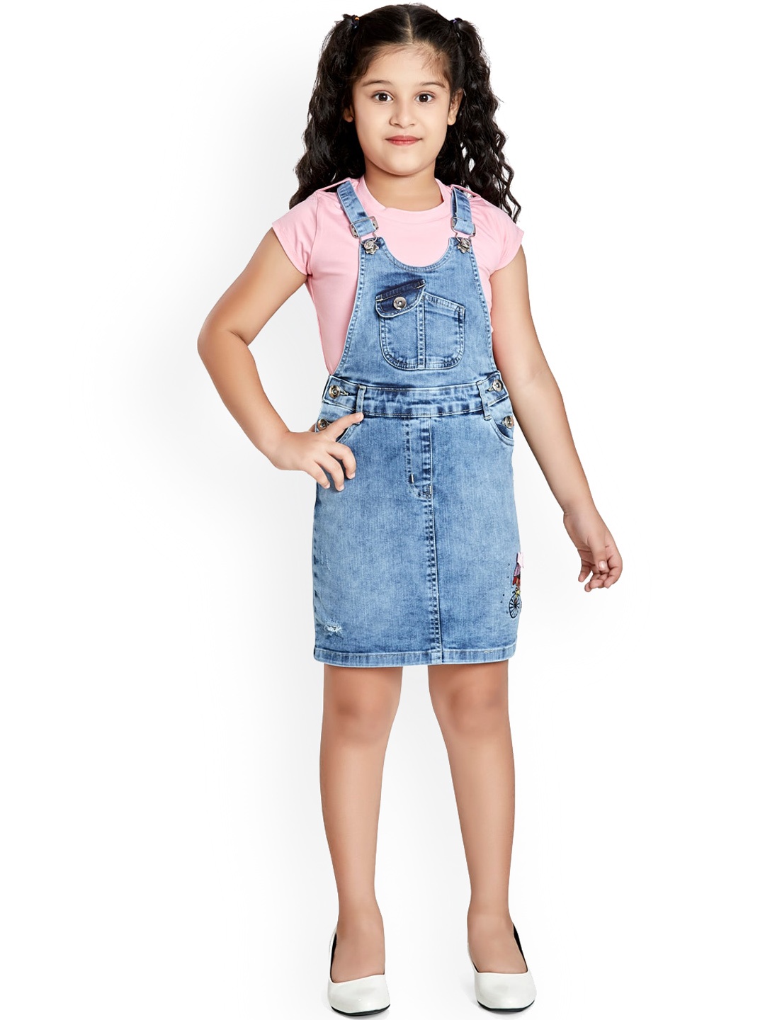 

Peppermint Girls Pure Cotton Pinafore With T-Shirt, Blue