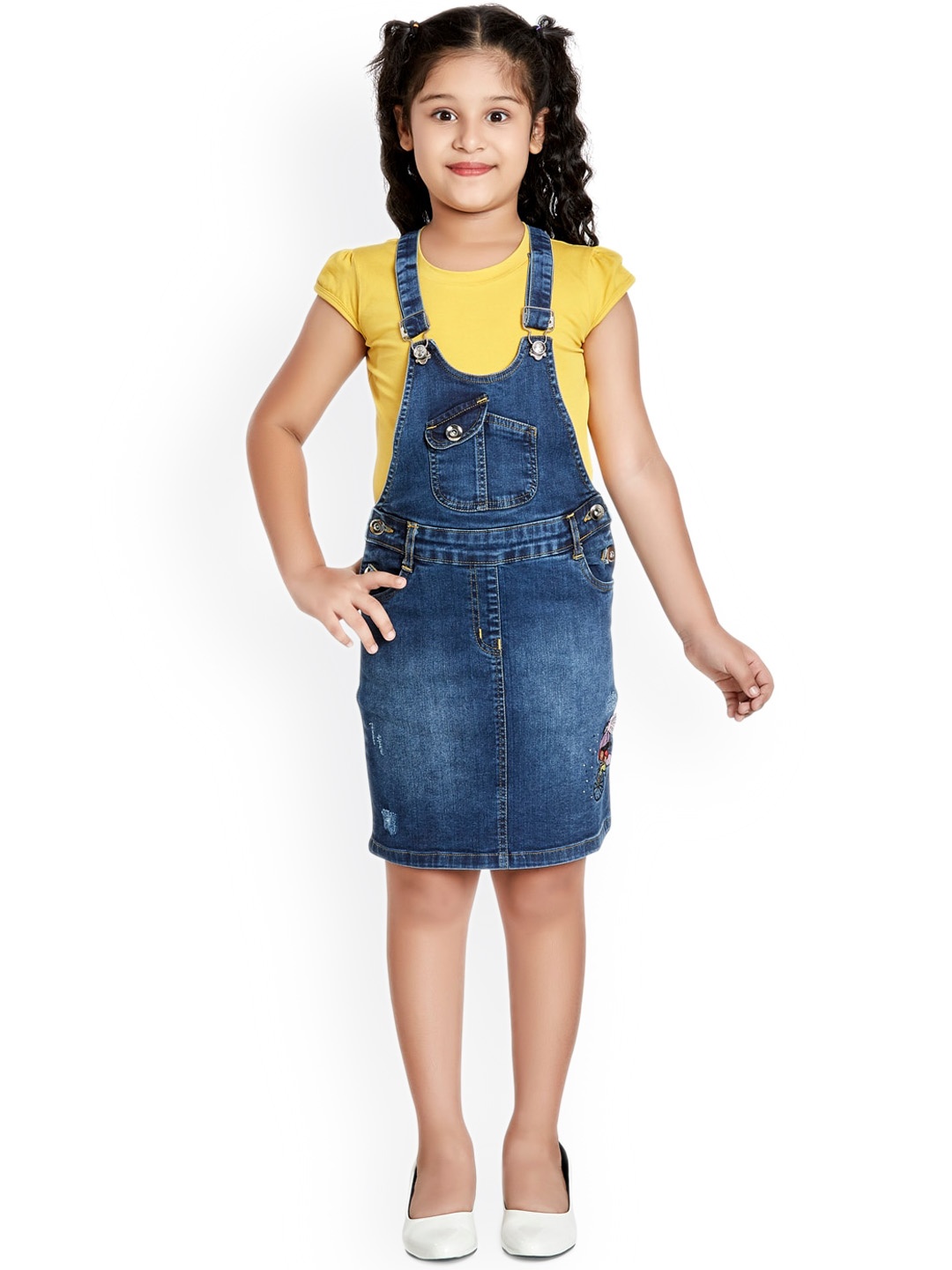 

Peppermint Girls Cotton Dungaree With T-Shirt, Navy blue