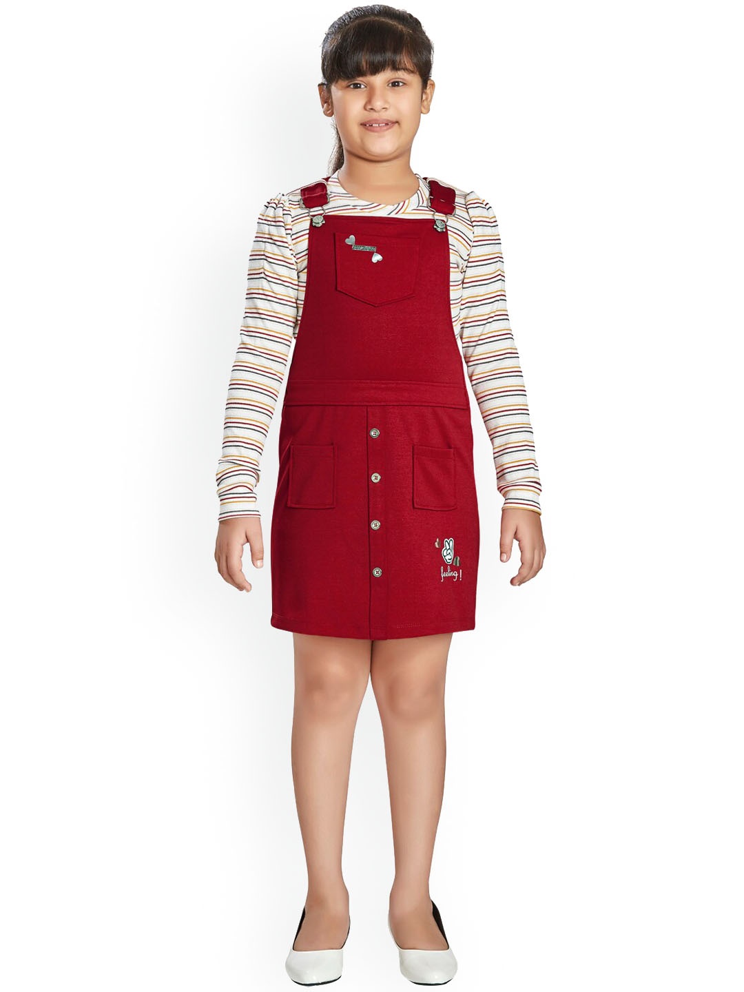 

Peppermint Girls Dungarees With Striped Top, Maroon