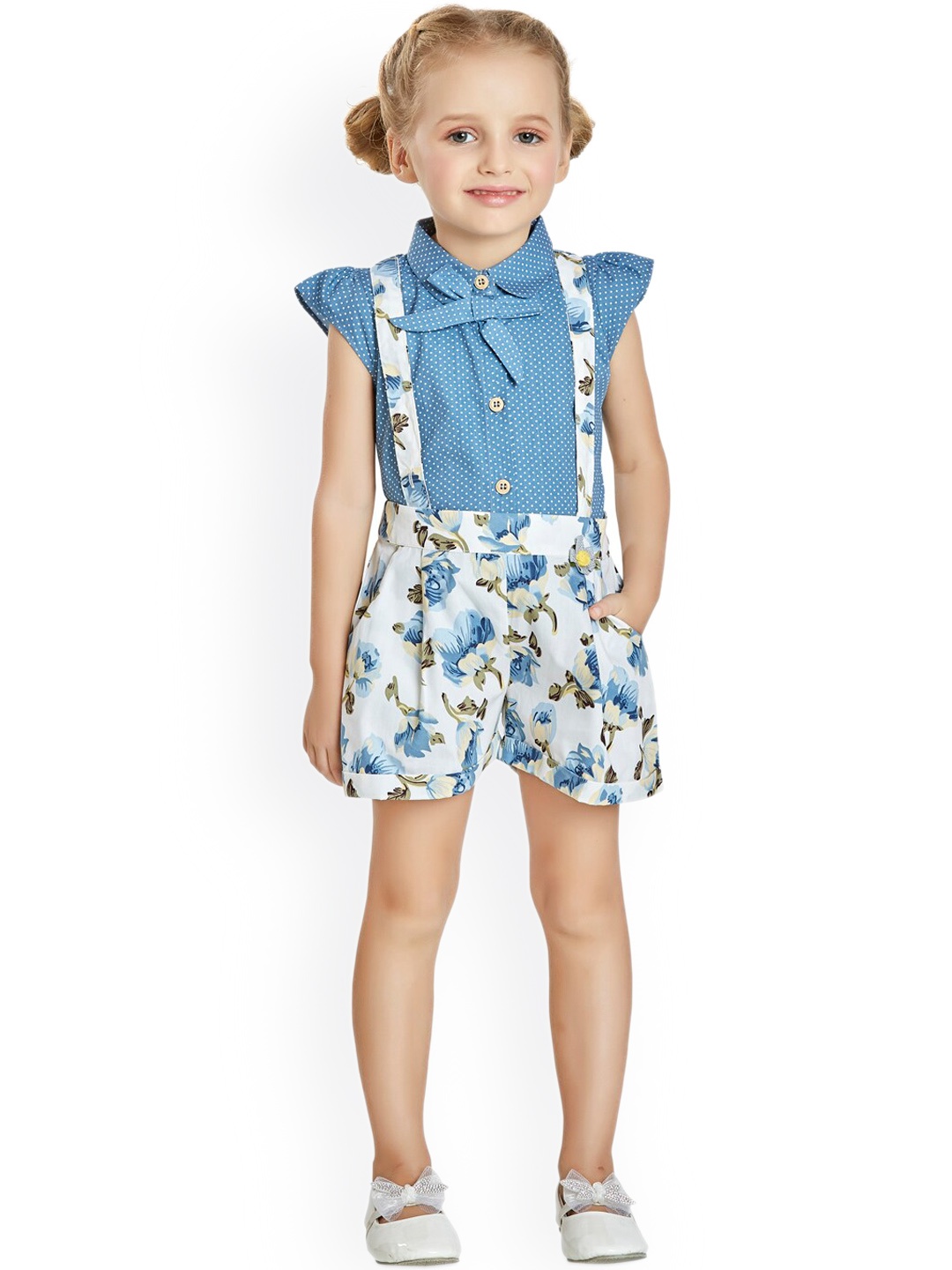 

Peppermint Girls Floral Printed Dungarees With Shirt, Blue