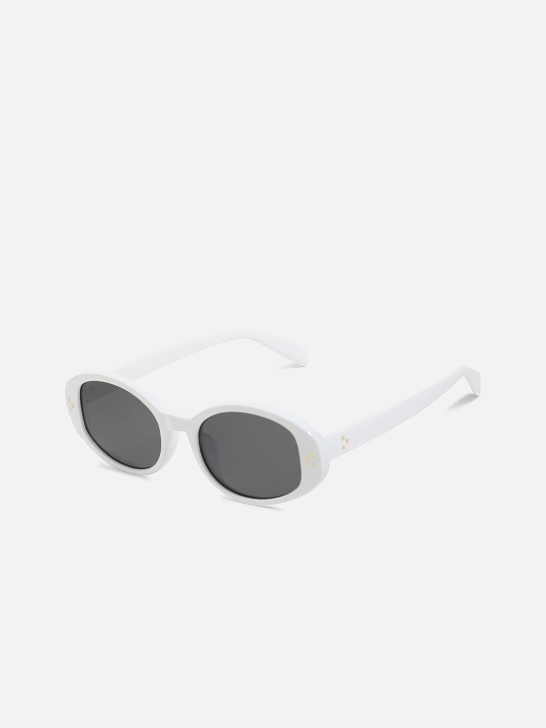 

French Accent Men Black Lens & White Oval Sunglasses with UV Protected Lens