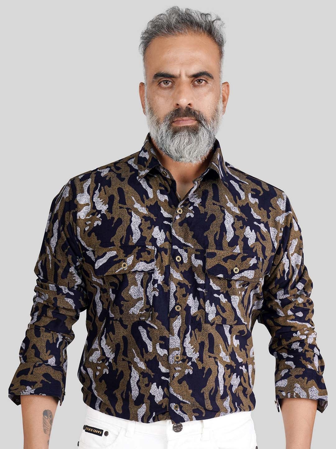

FRENCH CROWN Standard Abstract Printed Cotton Casual Shirt, Brown