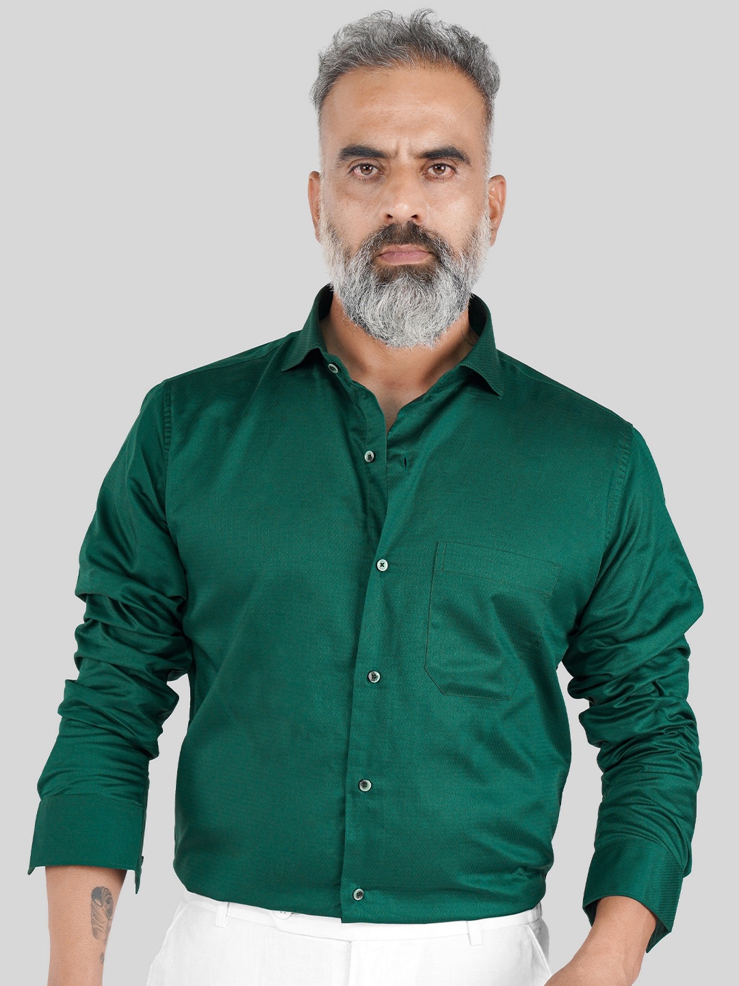 

FRENCH CROWN Standard Spread Collar Cotton Casual Shirt, Green