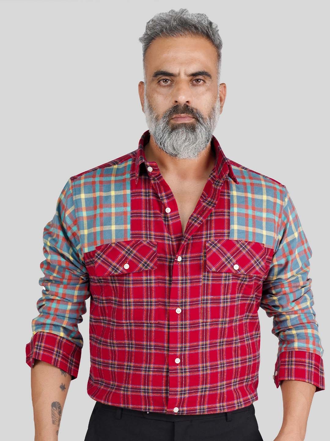 

FRENCH CROWN Standard Tartan Checked Cotton Casual Shirt, Red