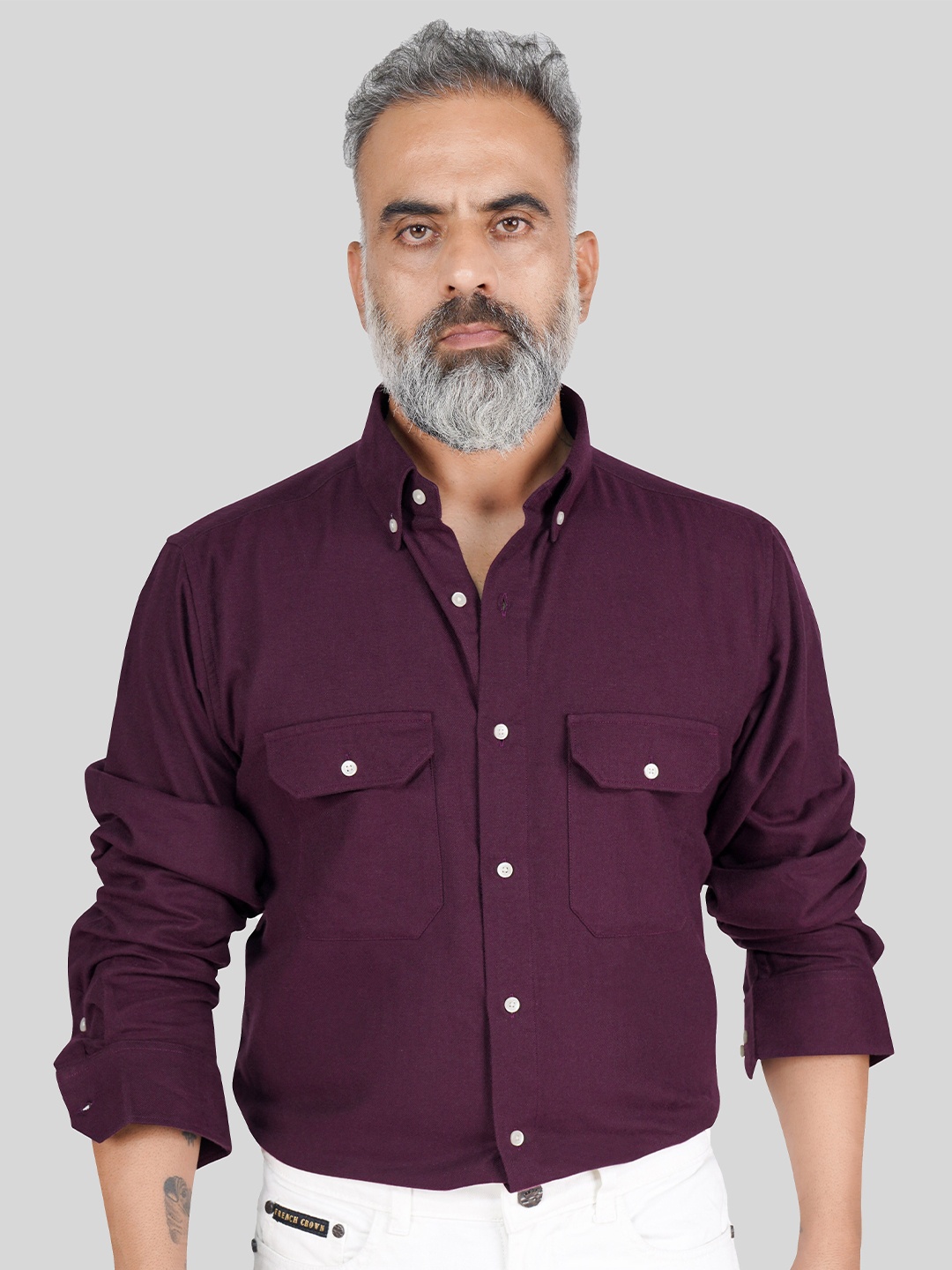 

FRENCH CROWN Standard Button Down Collar Cotton Casual Shirt, Maroon