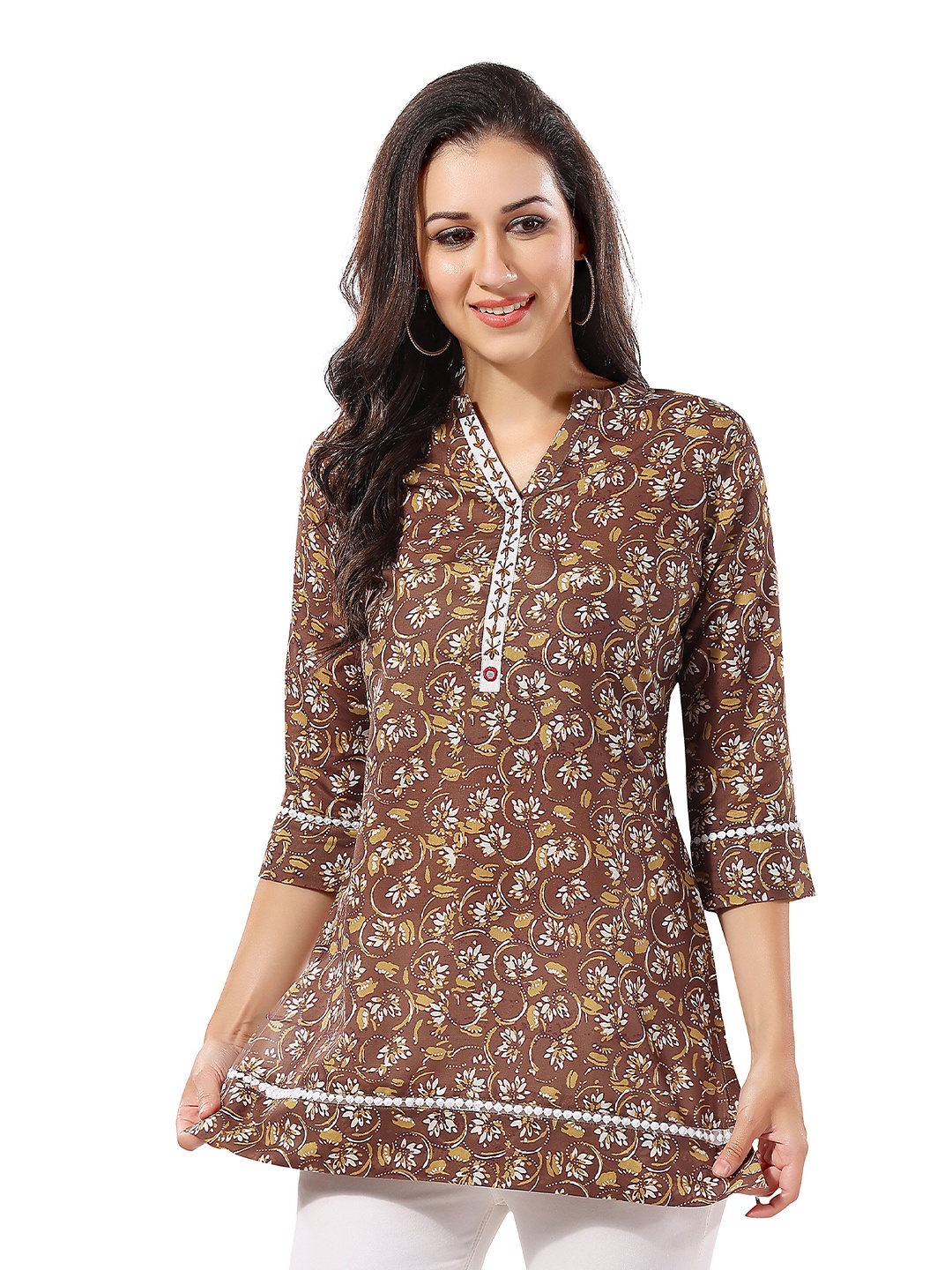 

keshubaba Floral Printed Cotton Tunic, Green