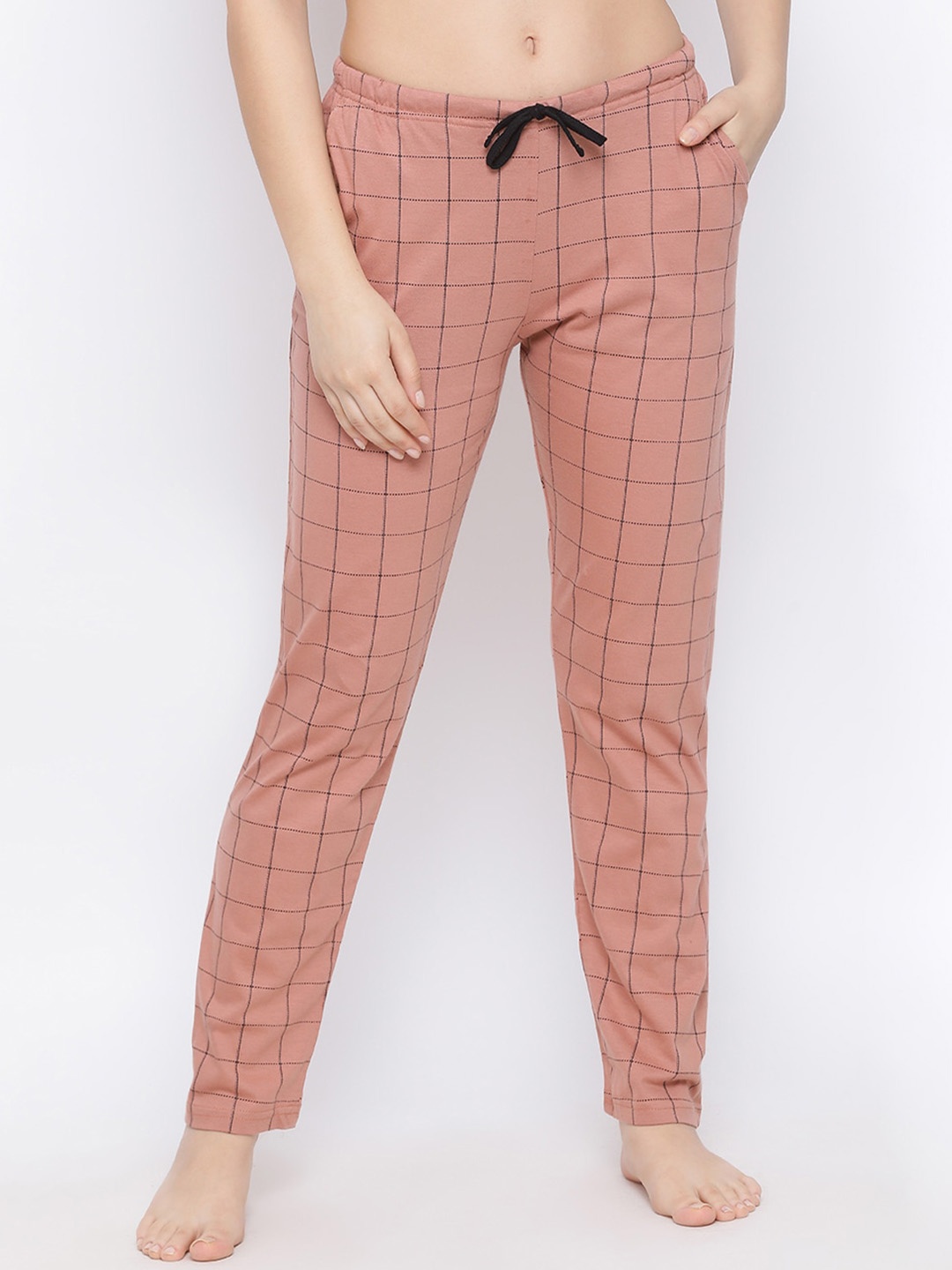 

Kanvin Women Checked Pure Cotton Lounge Pants, Peach