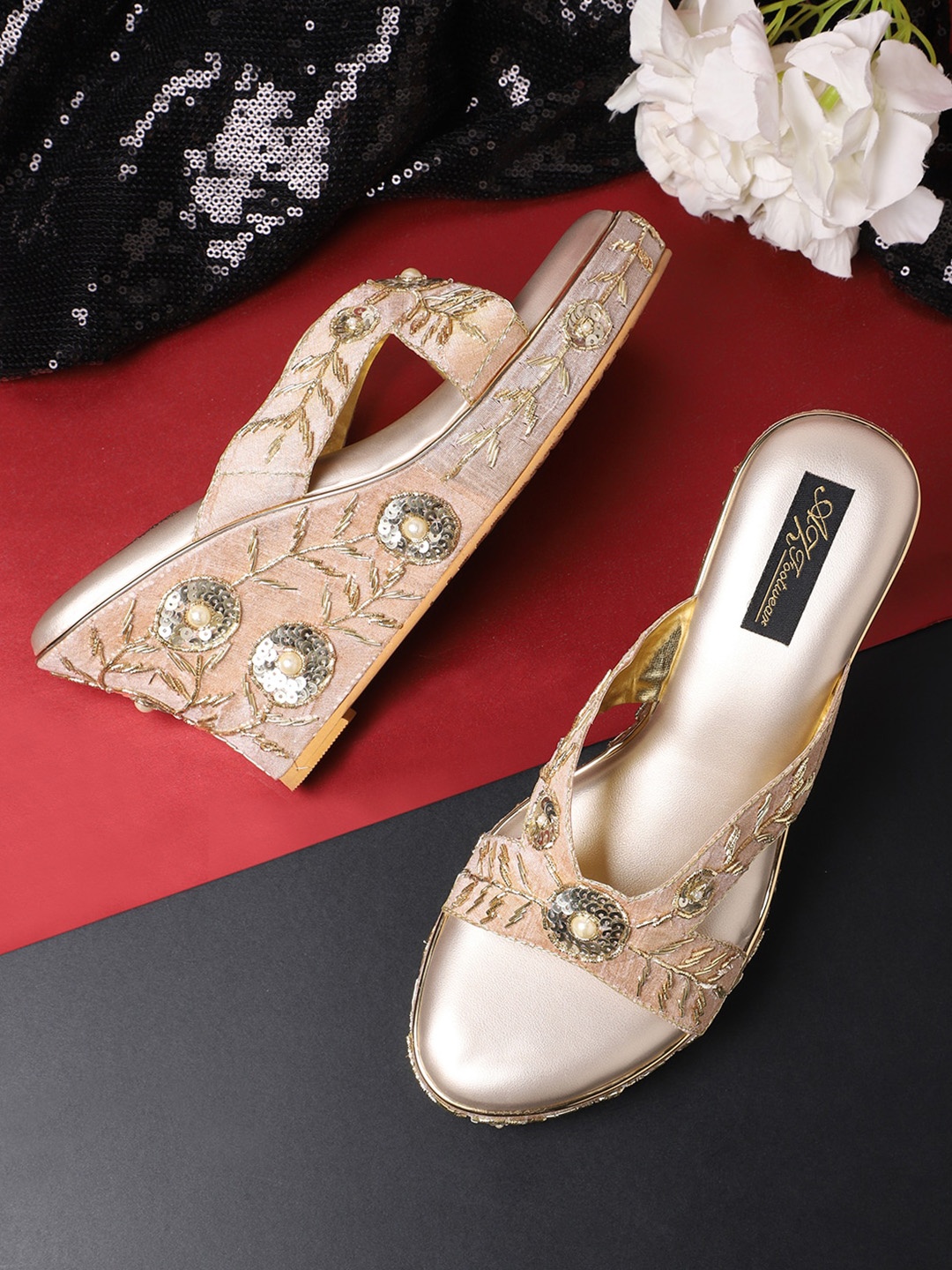 

AZ Footwear Embellished Wedge Heels, Rose gold