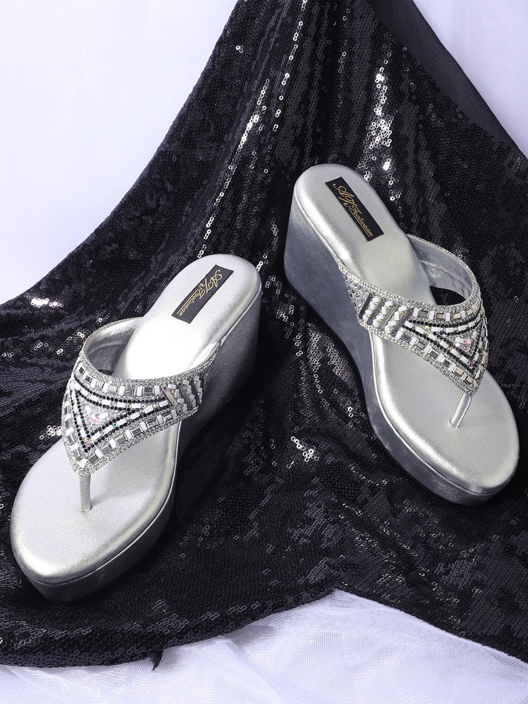 

AZ Footwear Embellished Wedge Heels, Silver