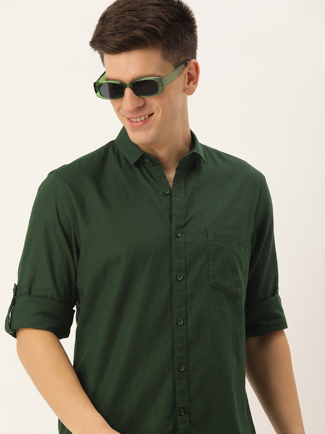 

Mast & Harbour Men Classic Slim Fit Opaque Casual Shirt, Olive