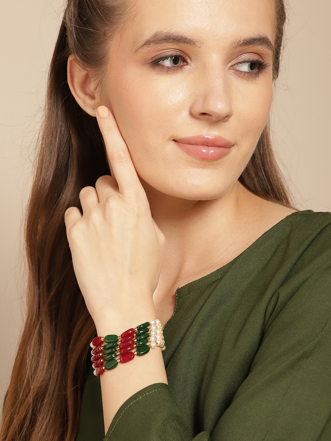 

Anouk Women Brass Pearls Gold-Plated Wraparound Bracelet, Multi