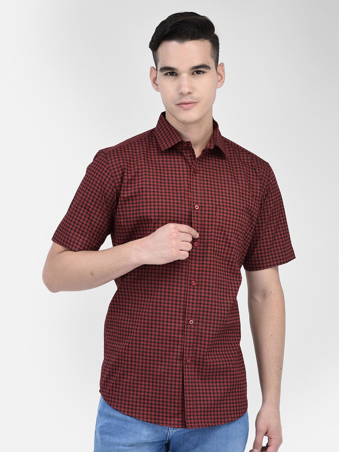 

Zeal Grid Tattersall Checked Standard Pure Cotton Casual Shirt, Maroon