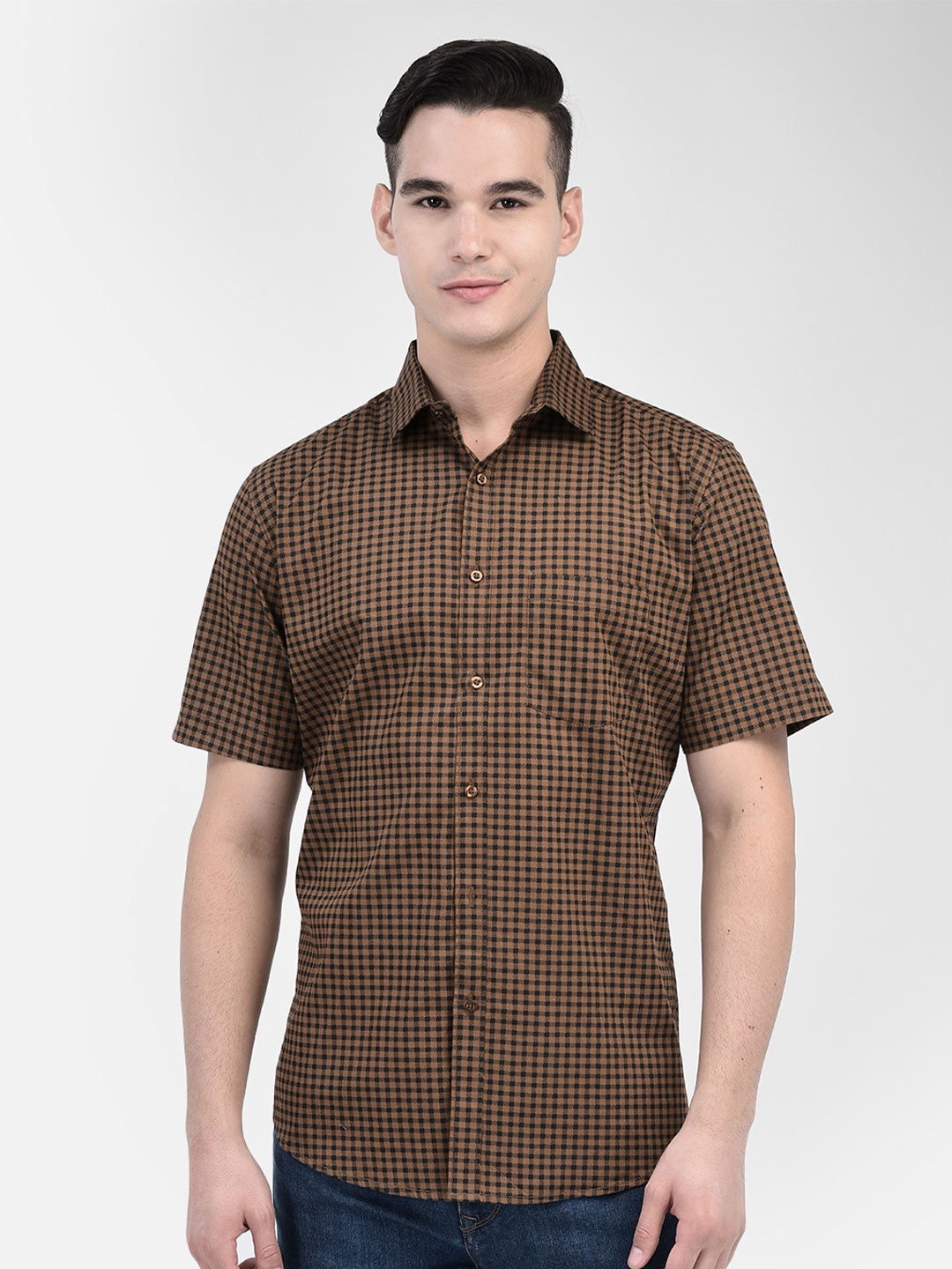 

Zeal Grid Tattersall Checked Standard Pure Cotton Casual Shirt, Brown