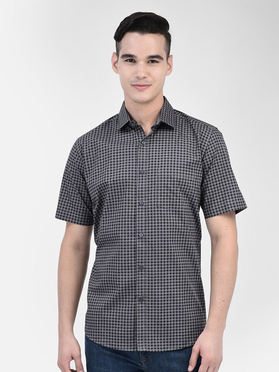 

Zeal Grid Tattersall Checked Standard Pure Cotton Casual Shirt, Grey