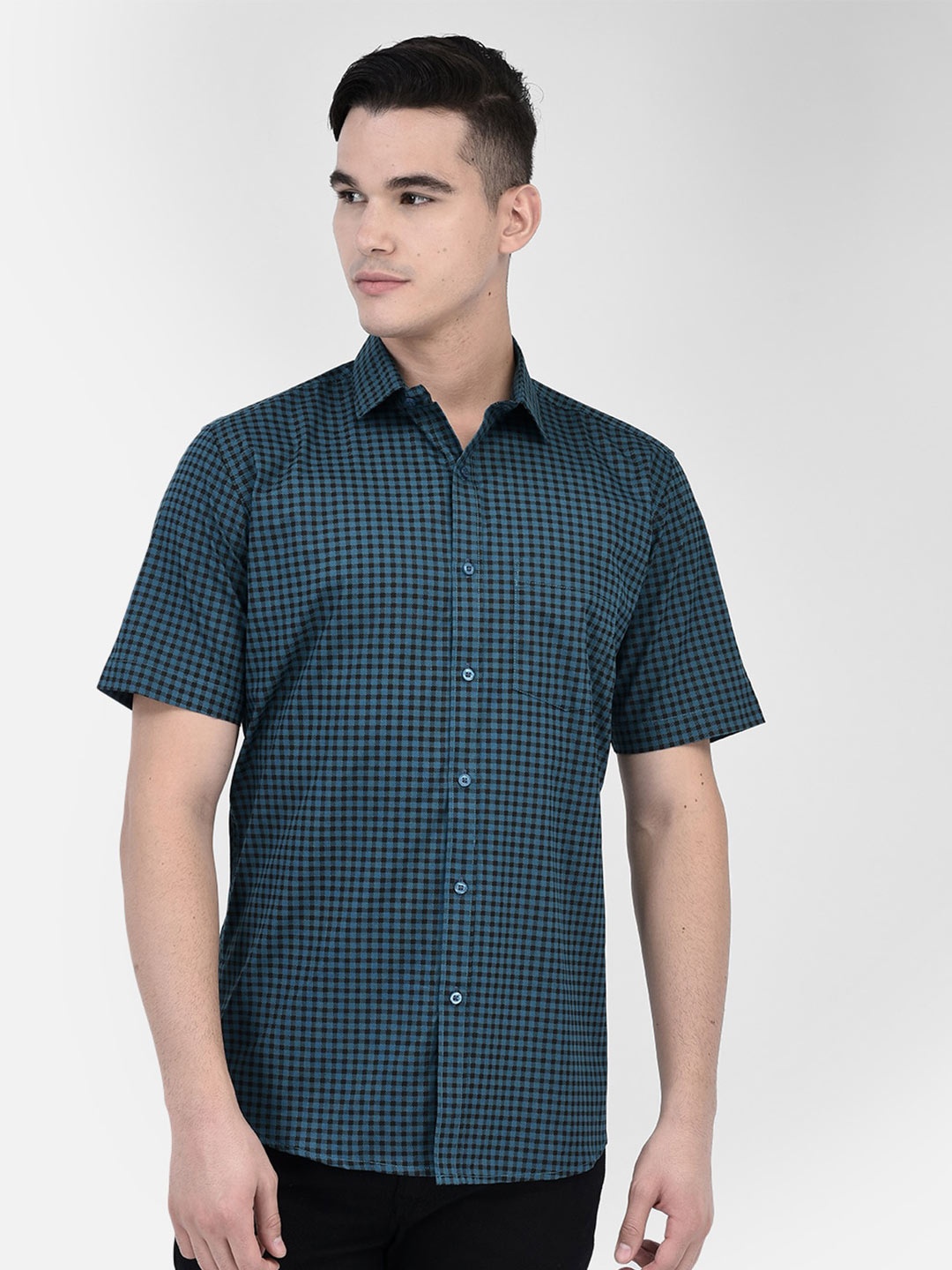 

Zeal Grid Tattersall Checked Standard Pure Cotton Casual Shirt, Blue